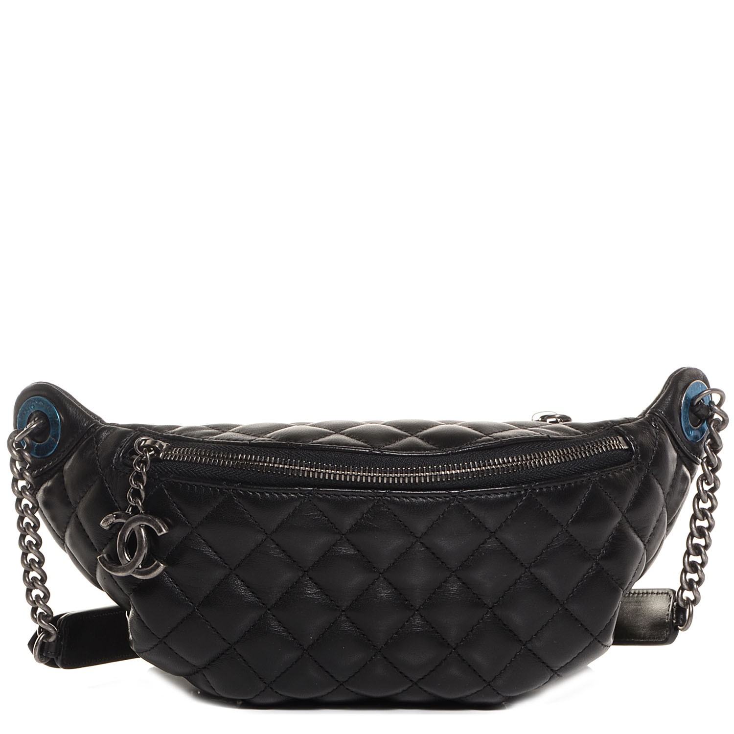 CHANEL Lambskin Quilted CC Banane Waist Bag Black 92462