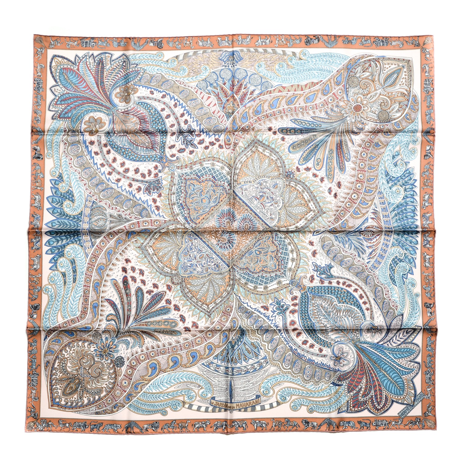 HERMES Silk Le Jardin De La Maharani Scarf 90 Rose Pale Aqua Poudre 194149