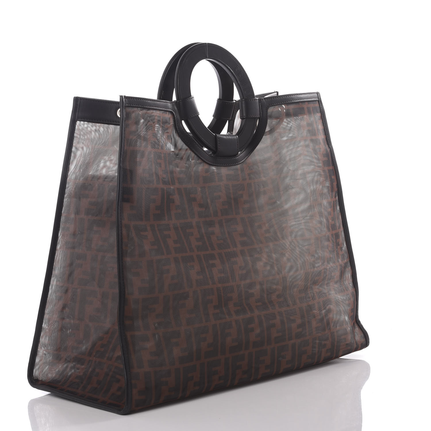 FENDI Mesh FF Runaway Shopping Tote Marrone Black 590055