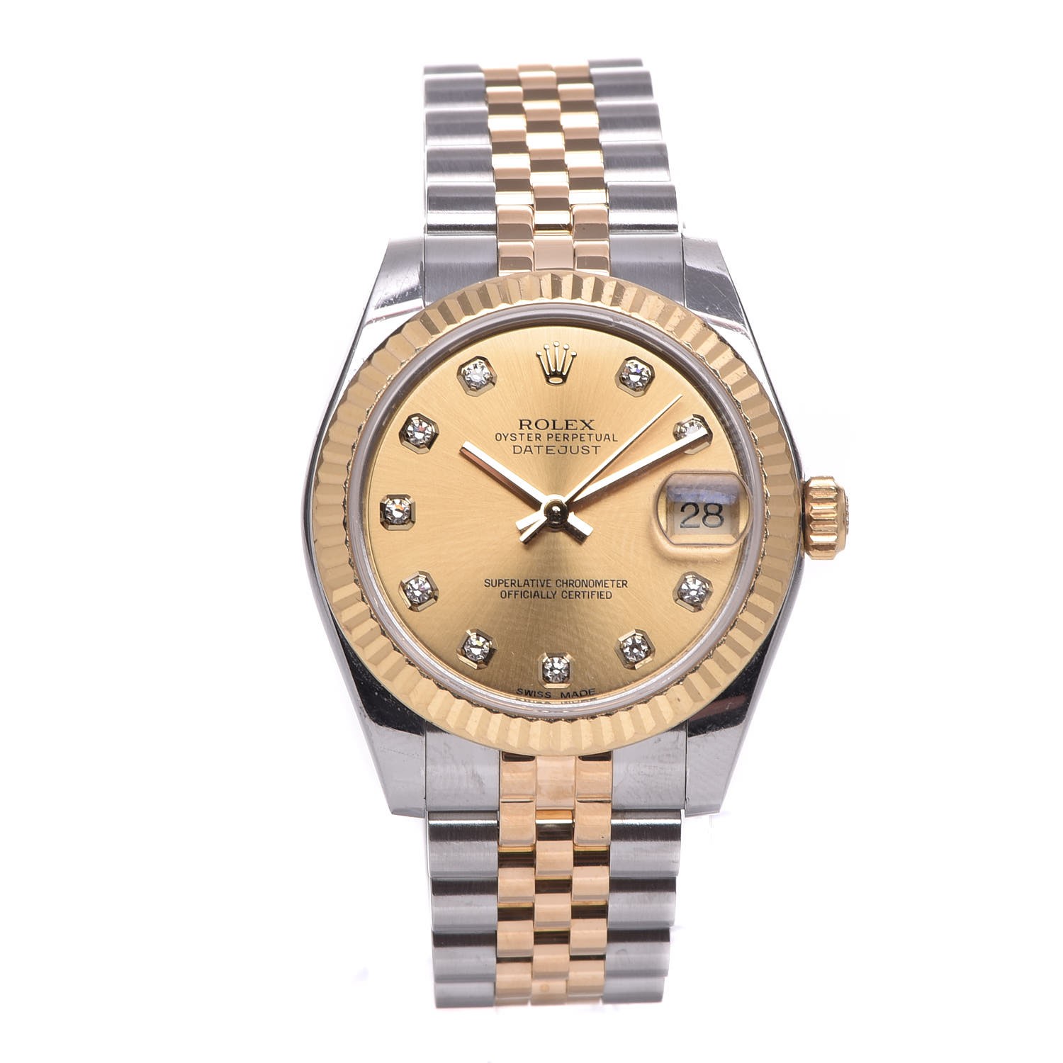 ROLEX Stainless Steel 18K Yellow Gold Diamond 31mm Oyster Perpetual ...