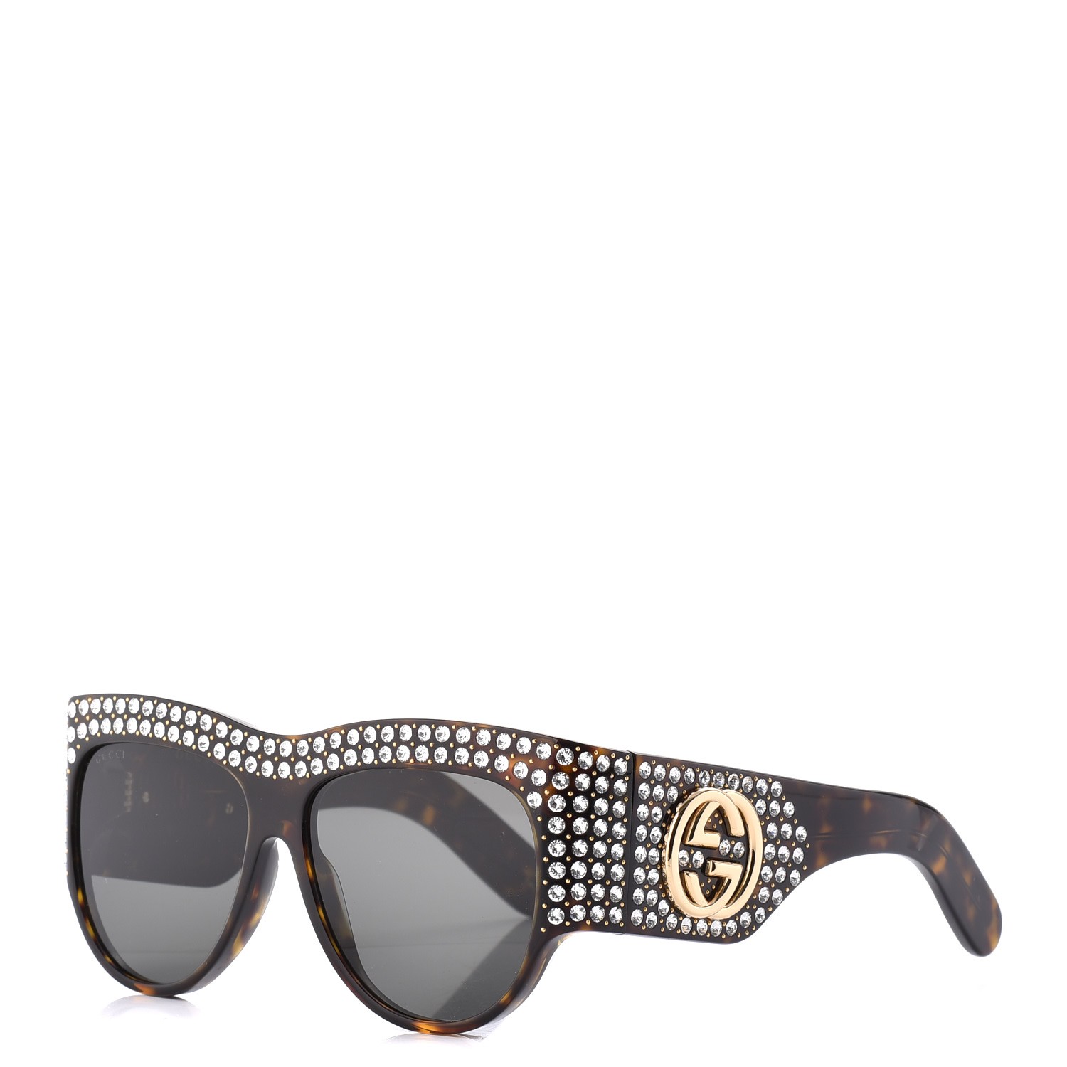 Gucci Acetate Crystal Oversize Hollywood Forever Sunglasses Gg0144s Tortoiseshell 248166