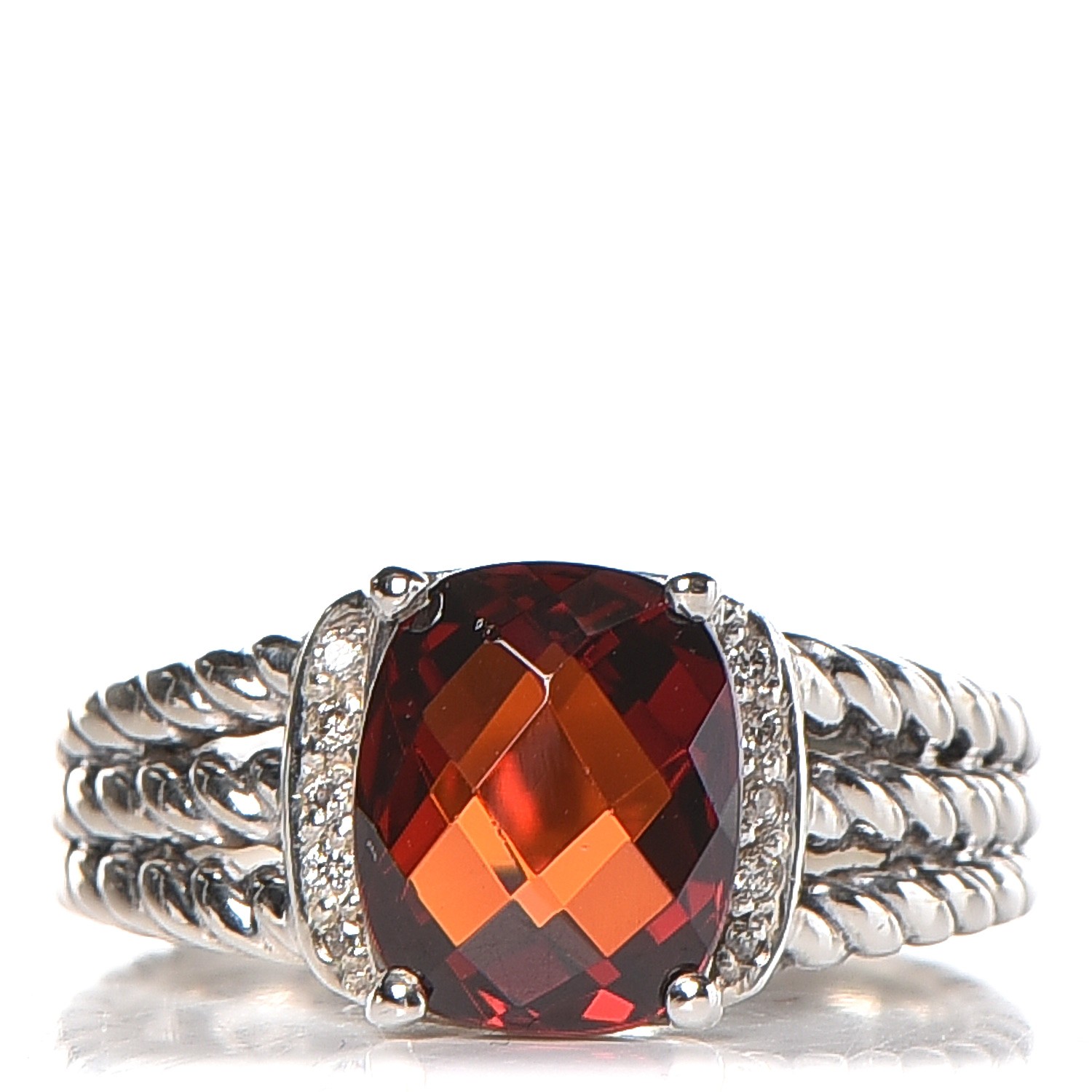 DAVID YURMAN Sterling Silver Diamond Faceted Garnet 10mm Petite Wheaton ...