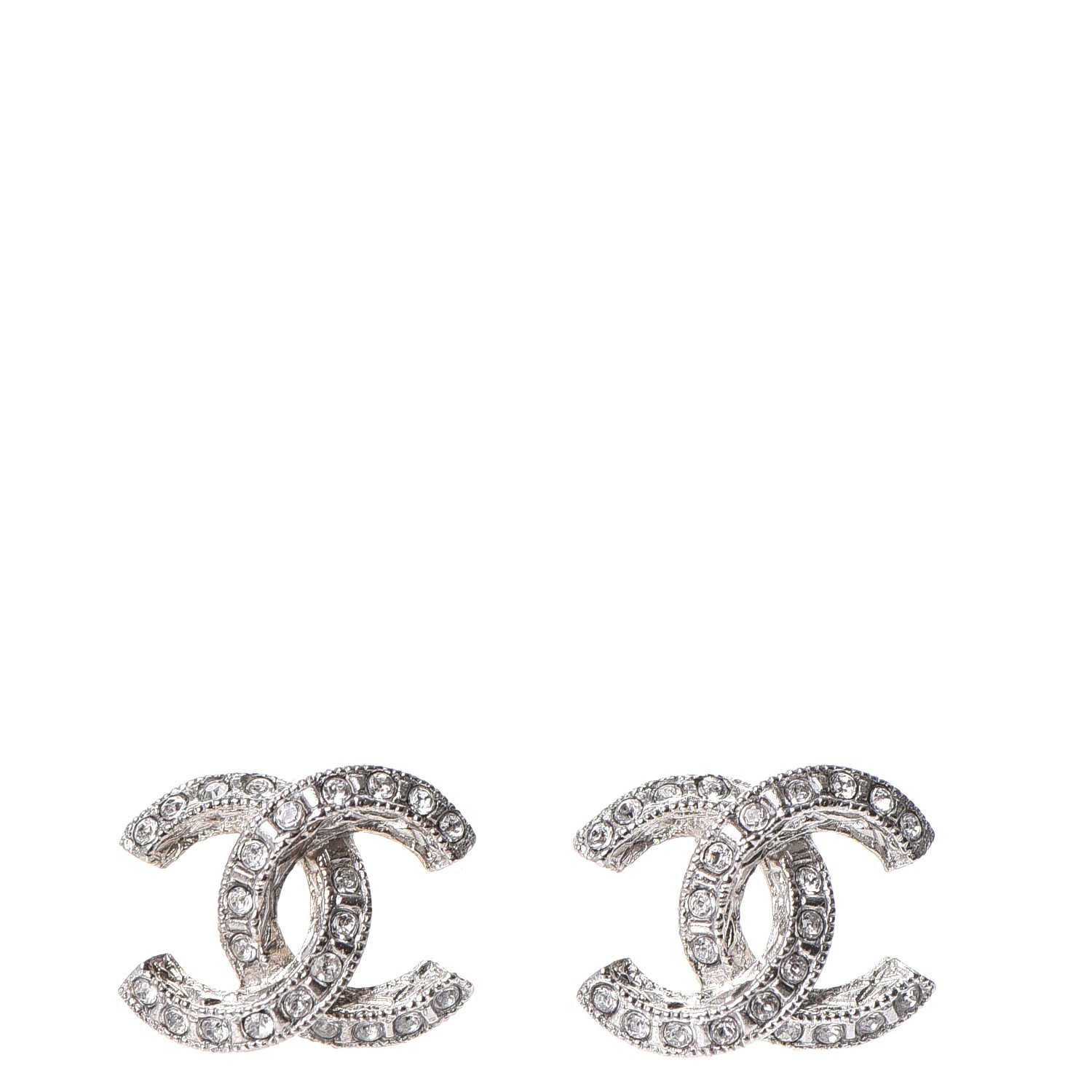 CHANEL Crystal CC Earrings Silver 247984