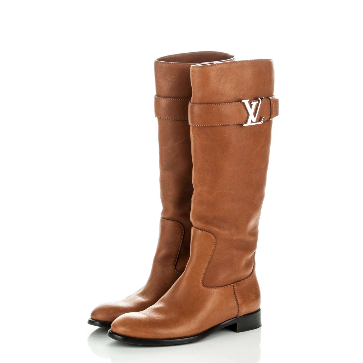 LOUIS VUITTON Calfskin Legacy Flat High Boots 36 Brown 181082