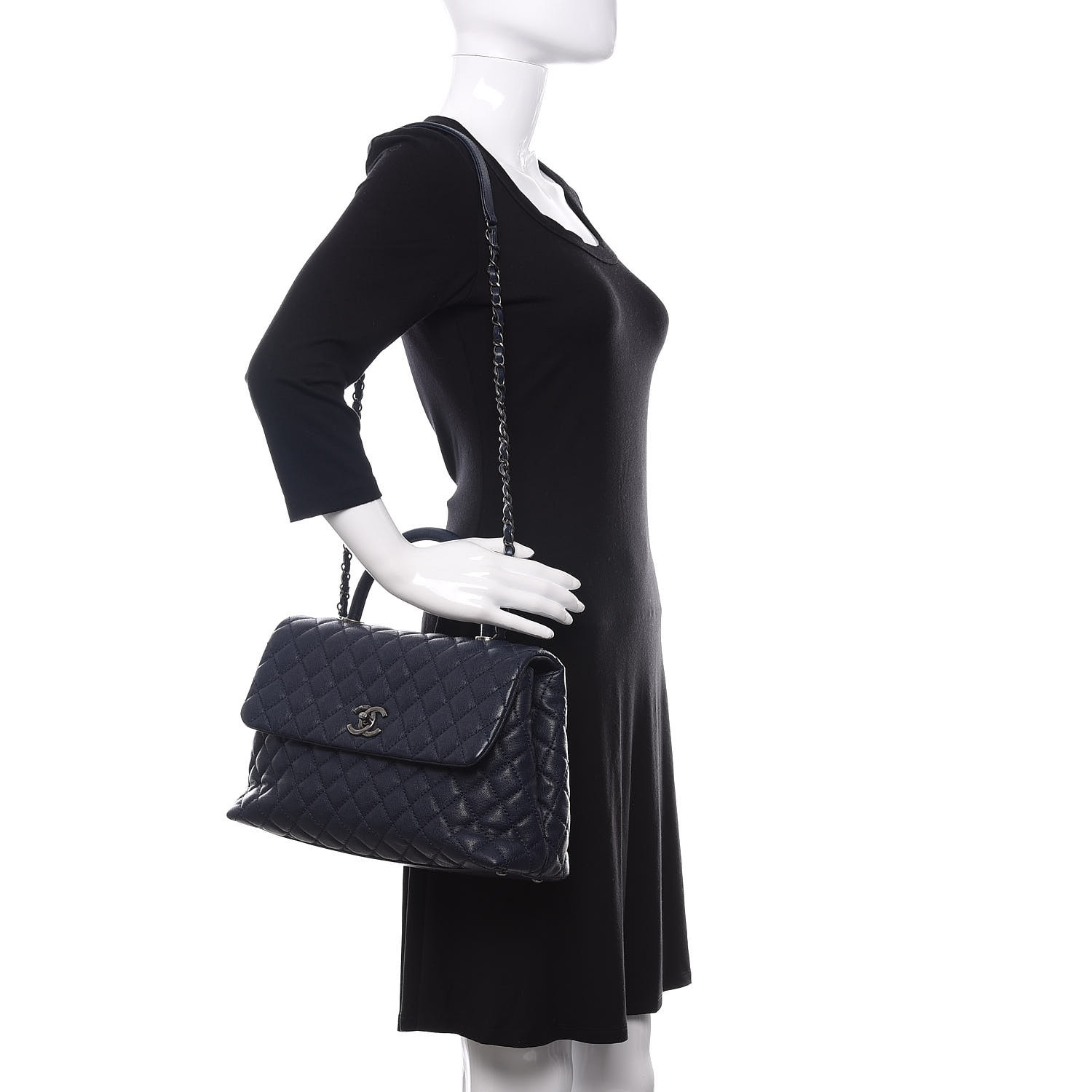 Chanel Caviar Quilted Medium Coco Handle Flap Navy Blue Fashionphile