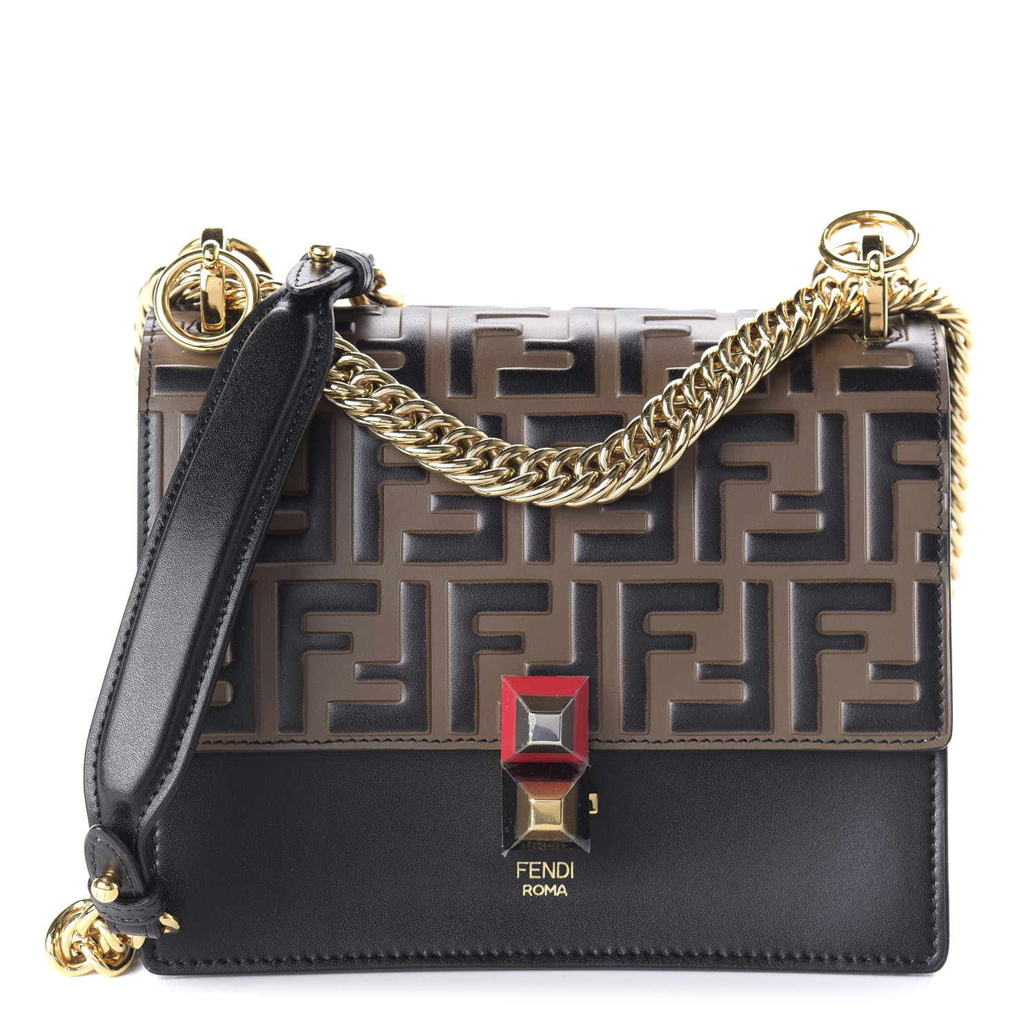 fendi calfskin zucca embossed kan i shoulder bag black