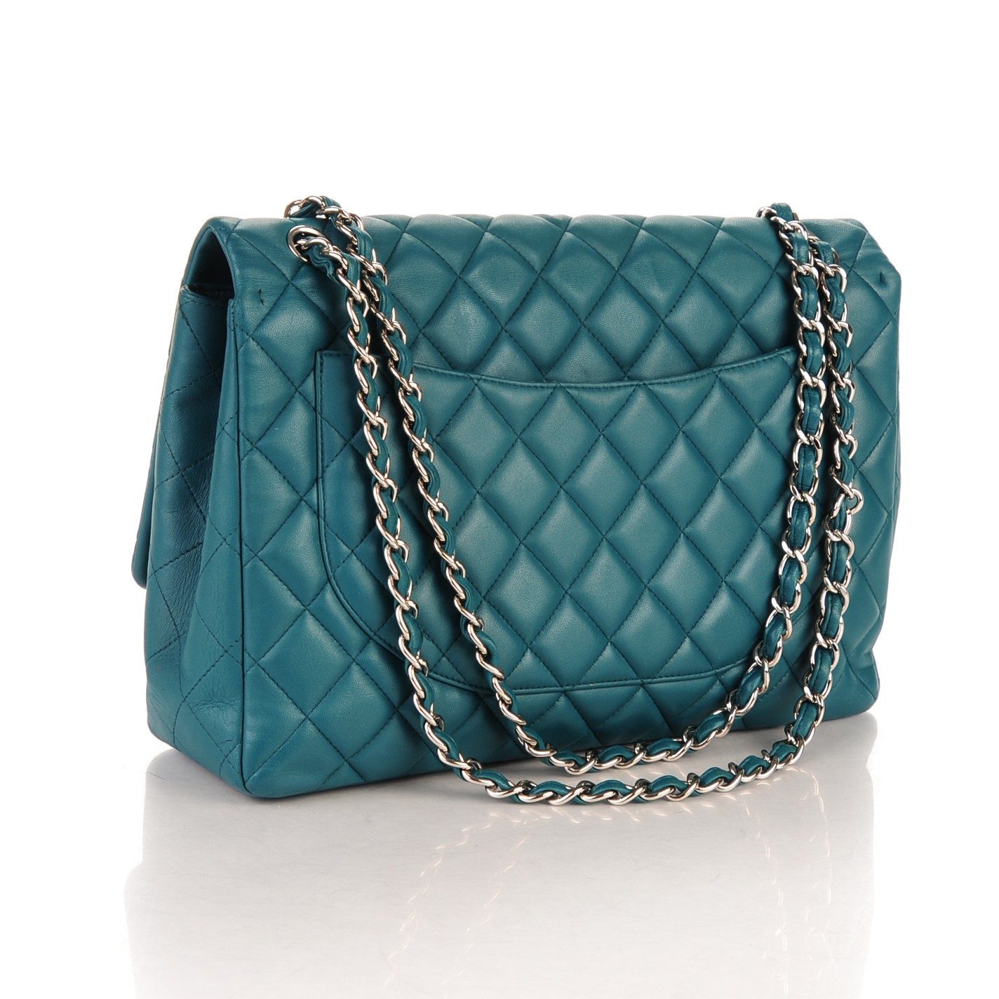 CHANEL Lambskin Quilted Maxi Single Flap Turquoise 154035 | FASHIONPHILE