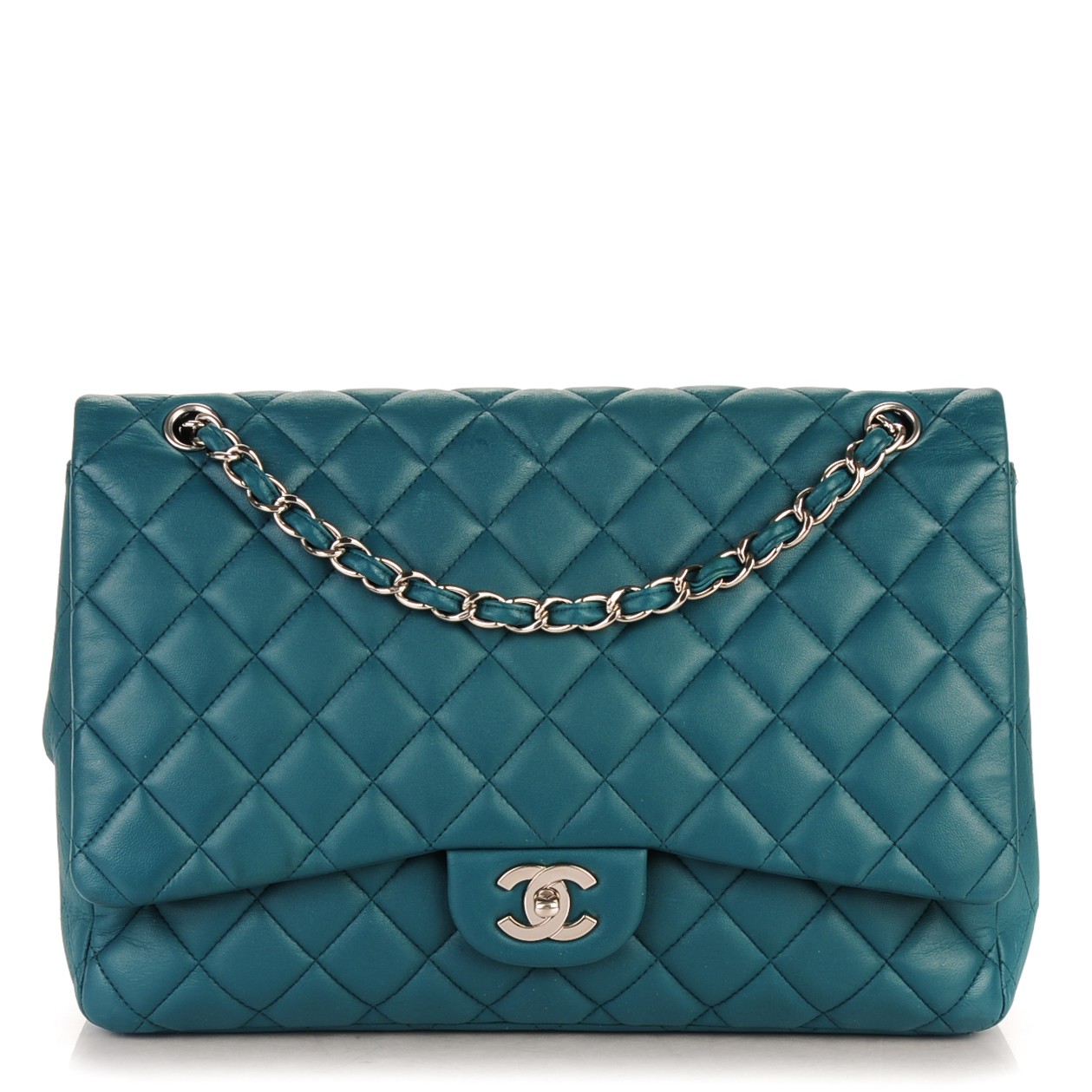 CHANEL Lambskin Quilted Maxi Single Flap Turquoise 154035 | FASHIONPHILE