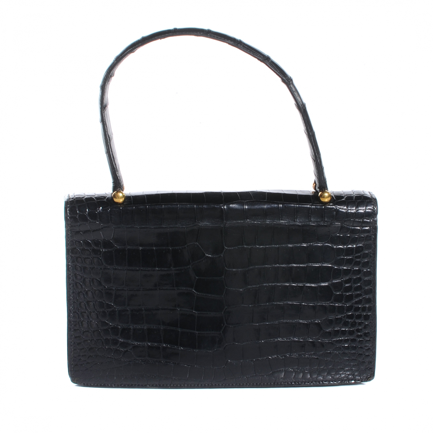 HERMES Porosus Crocodile Boule Handbag Black 49920