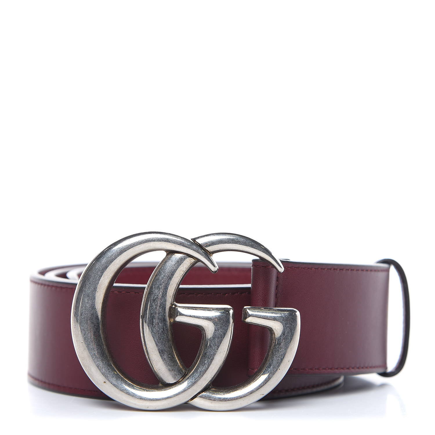 GUCCI Calfskin Double G Belt 90 36 Burgundy 431047