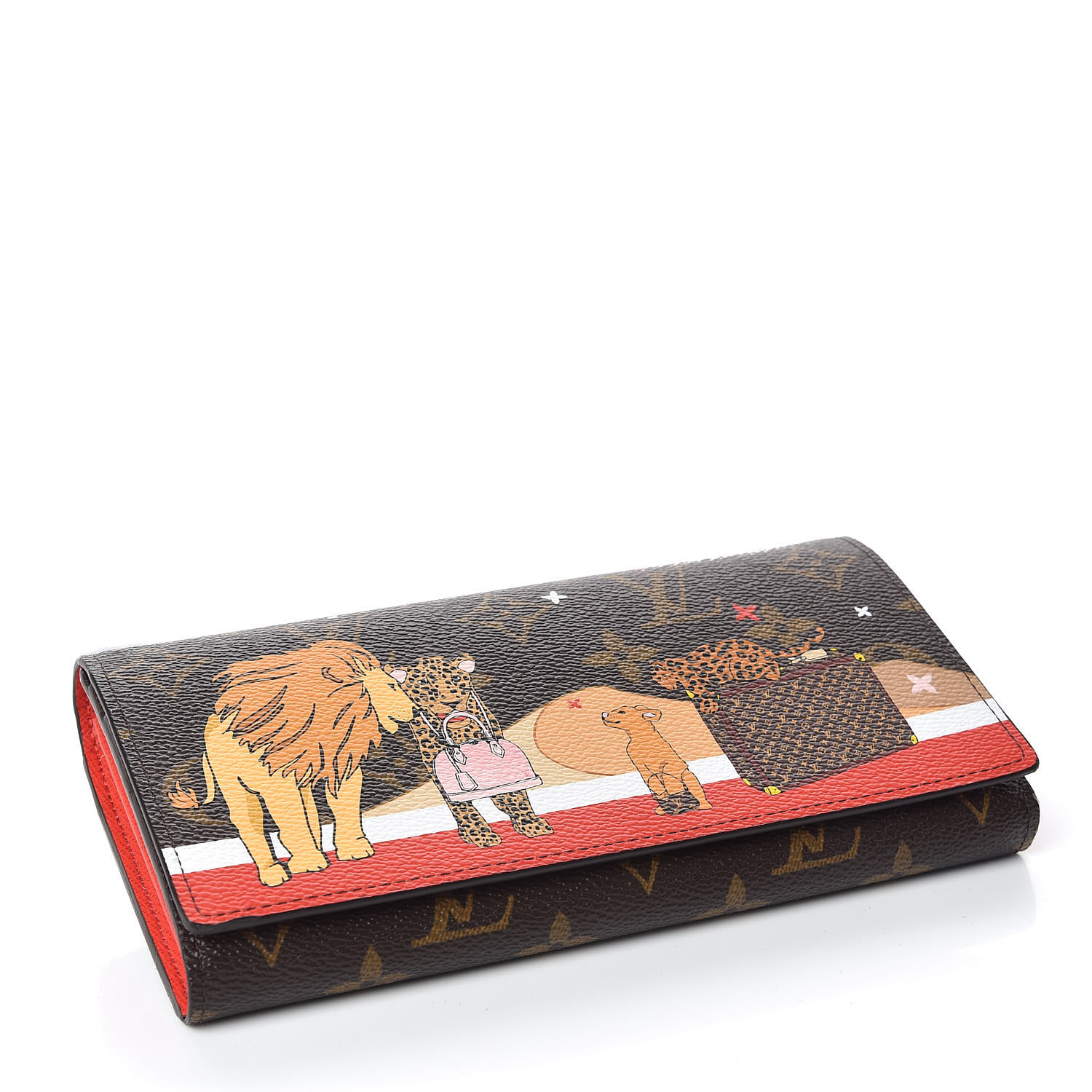 LOUIS VUITTON Monogram Lions Xmas Sarah Wallet Rouge 430411