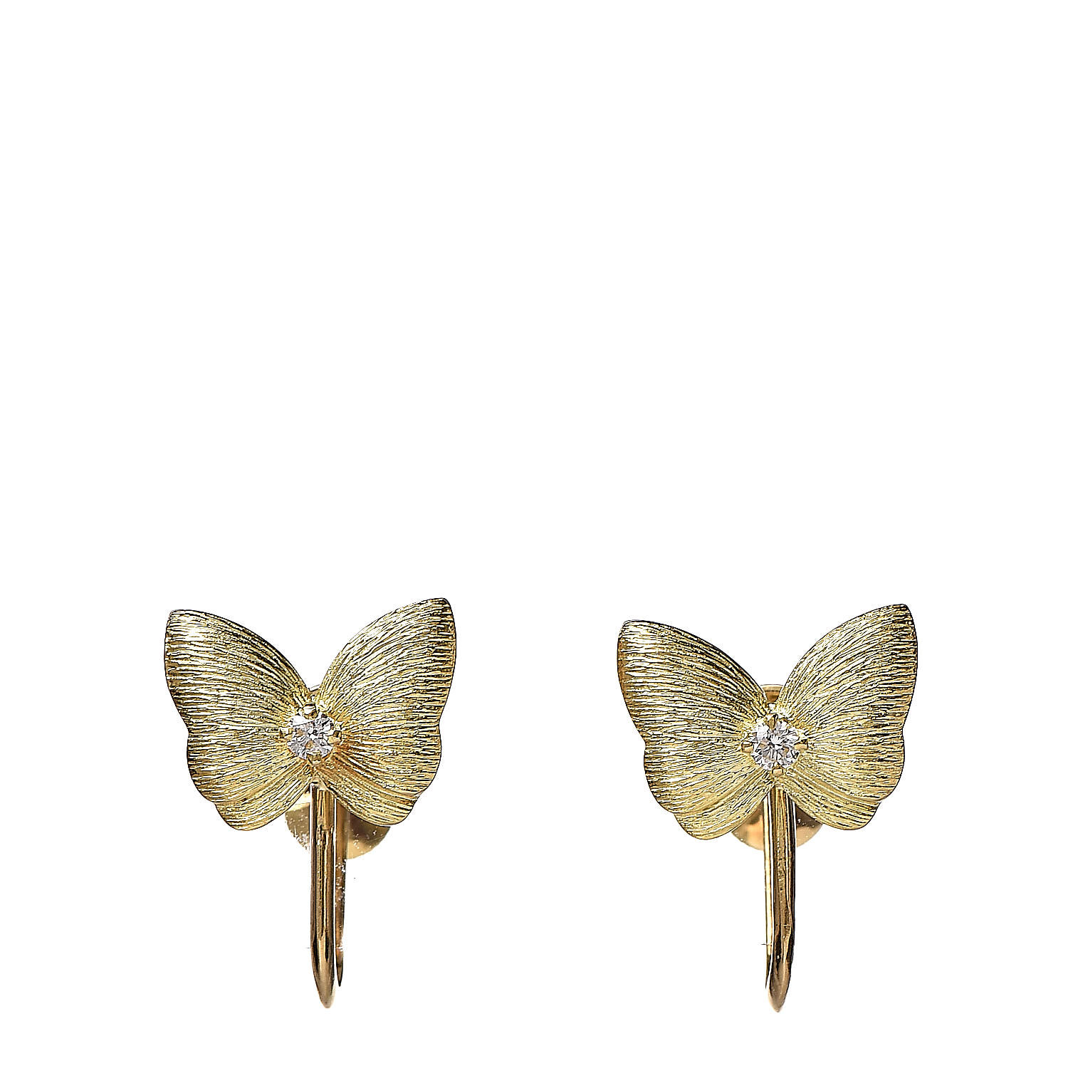 MIKIMOTO 18K Yellow Gold Diamond Butterfly Screw Back Earrings 413409