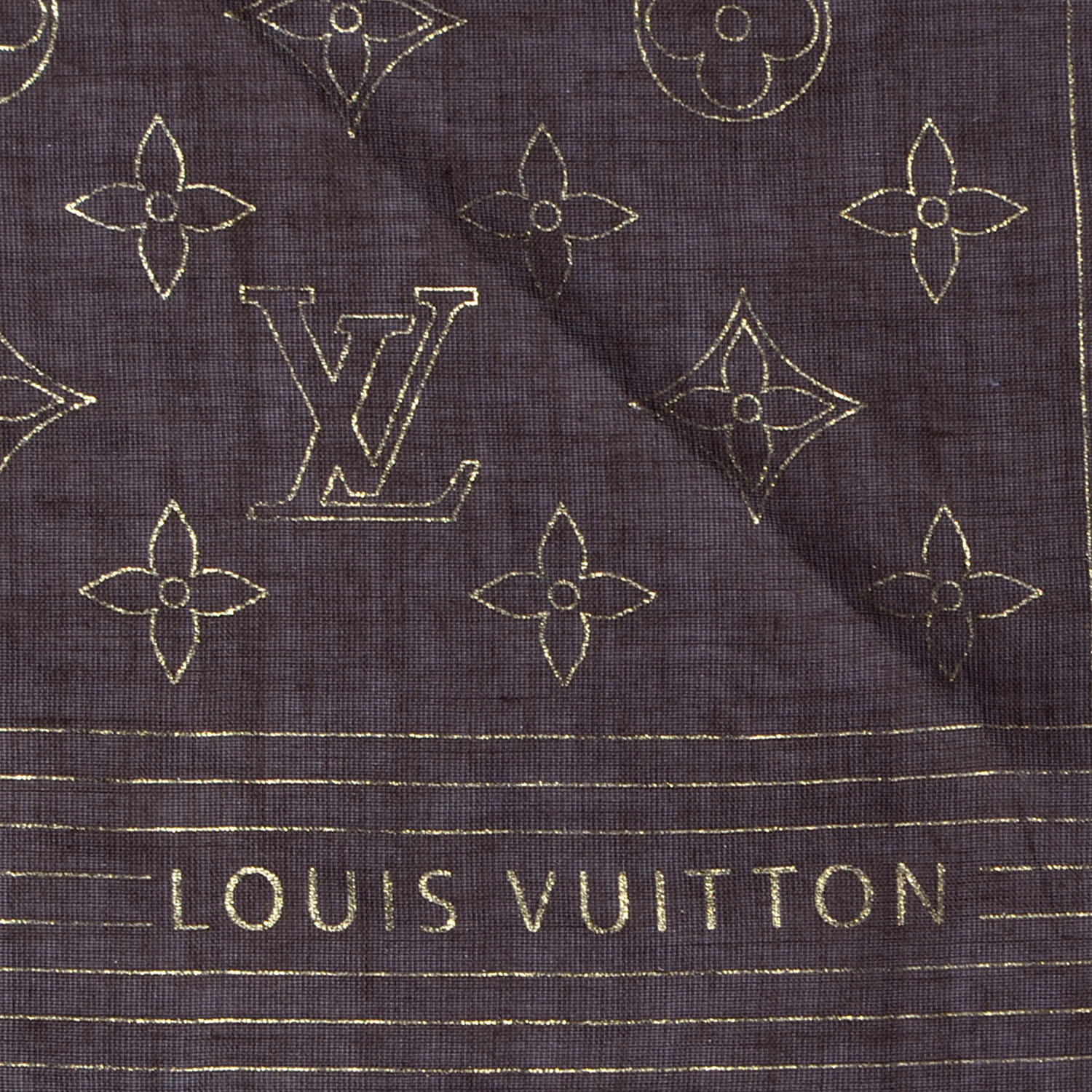 LOUIS VUITTON Cotton Monogram Scarf Brown and Gold 83001 | FASHIONPHILE