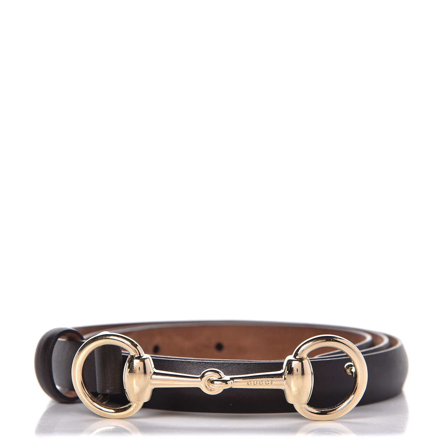 GUCCI Calfskin Horsebit Skinny Belt 80 32 Dark Brown 270318