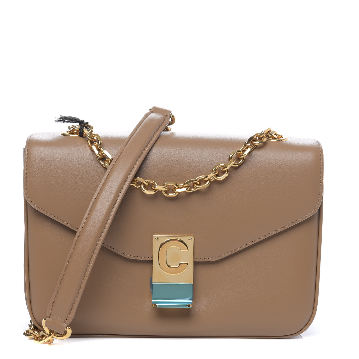 CELINE Shiny Calfskin Medium C Bag Light Camel 582396