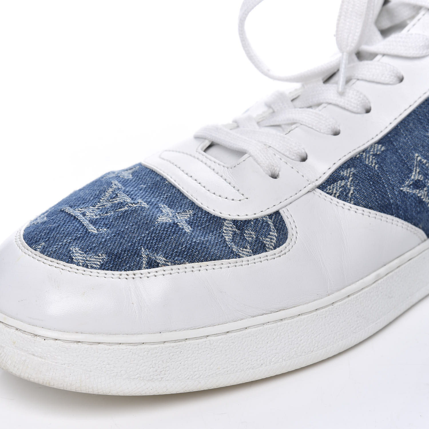 LOUIS VUITTON Calfskin Monogram Denim Rivoli High Top Sneakers 12 White ...