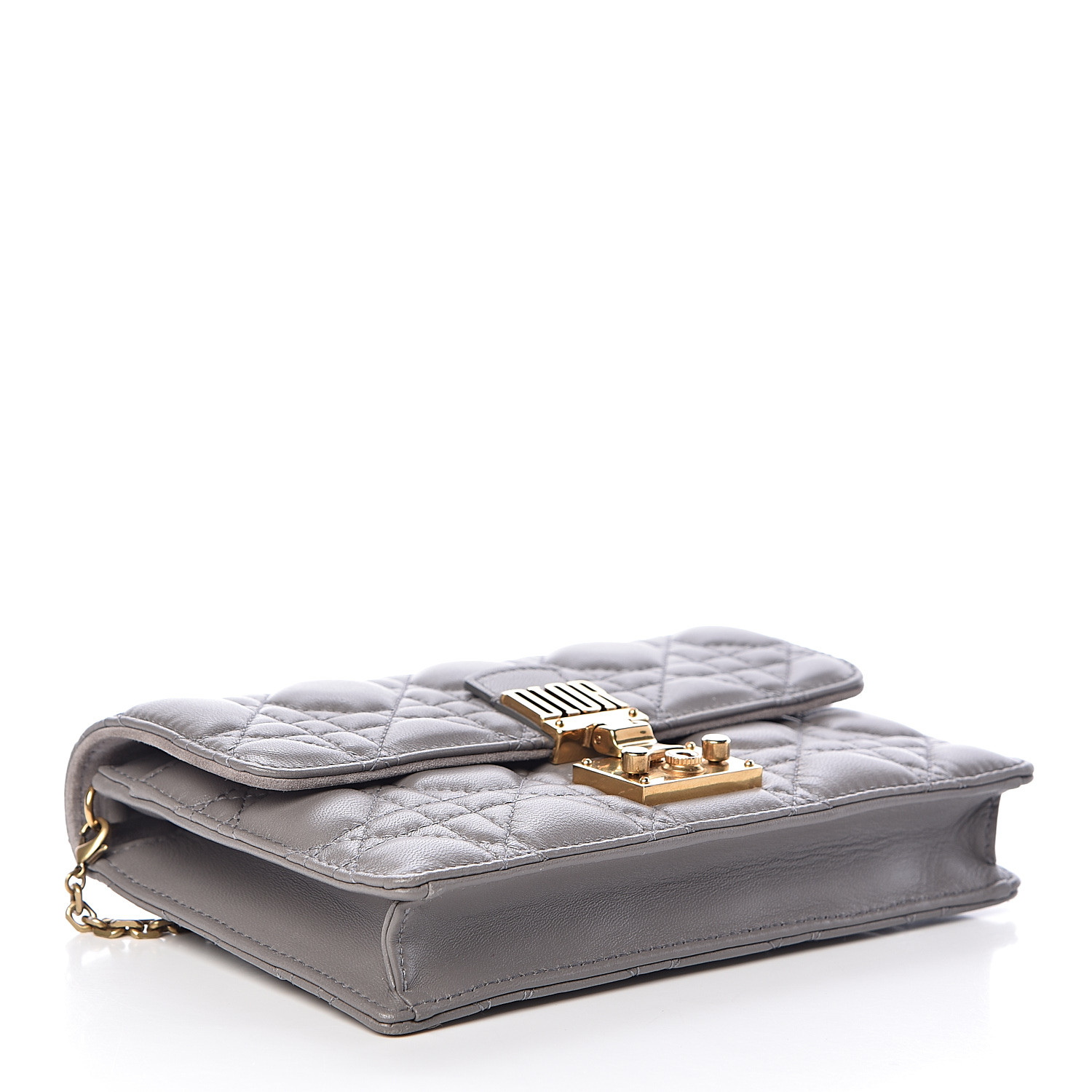 CHRISTIAN DIOR Lambskin Cannage Dioraddict Wallet on Chain Clutch Grey ...