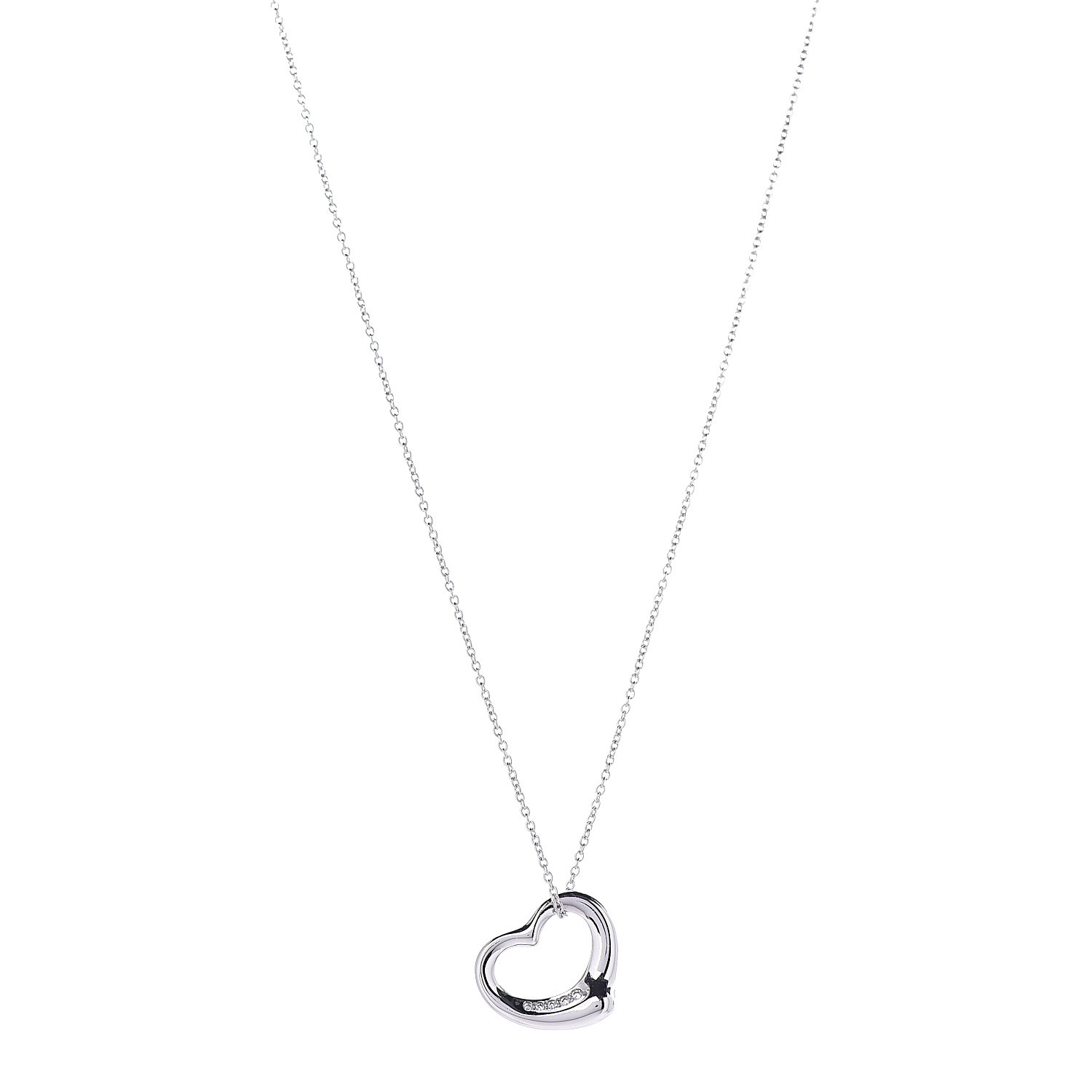 TIFFANY Platinum Diamond 16mm Elsa Peretti Open Heart Pendant Necklace ...