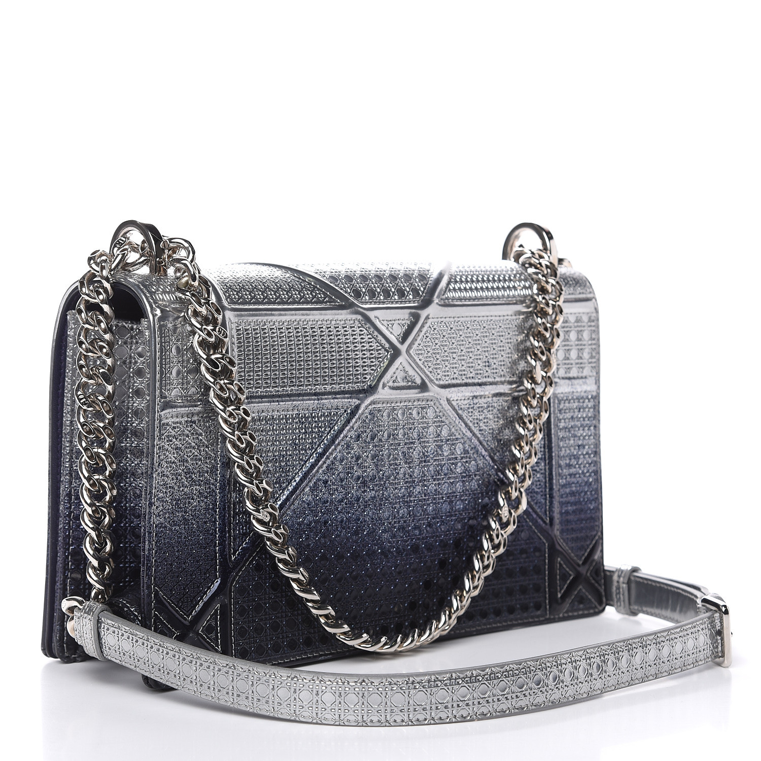 CHRISTIAN DIOR Metallic Calfskin Micro-Cannage Medium Diorama Flap Bag ...