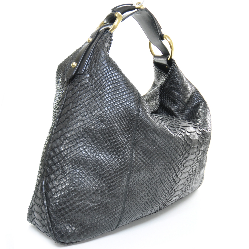 GUCCI Python Large Horsebit Chain Hobo Black 22110