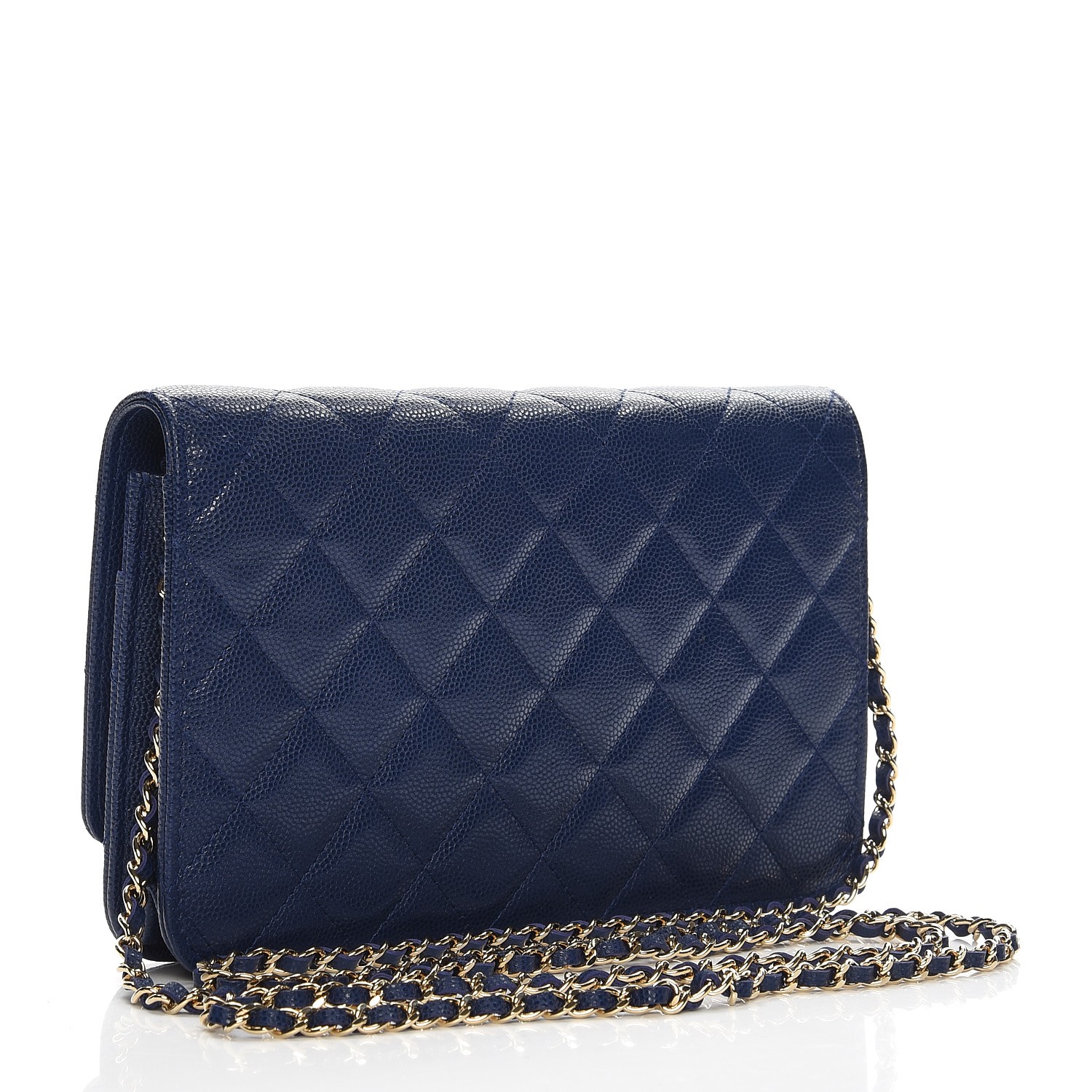 CHANEL Caviar Quilted Golden Class Wallet On Chain WOC Navy 220162