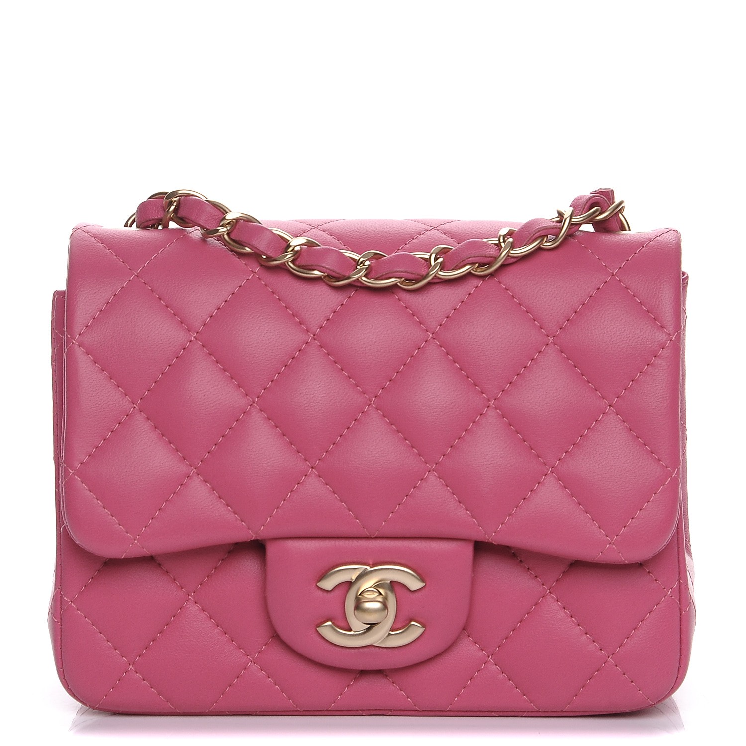 CHANEL Lambskin Quilted Mini Square Flap Dark Pink 209086 | FASHIONPHILE