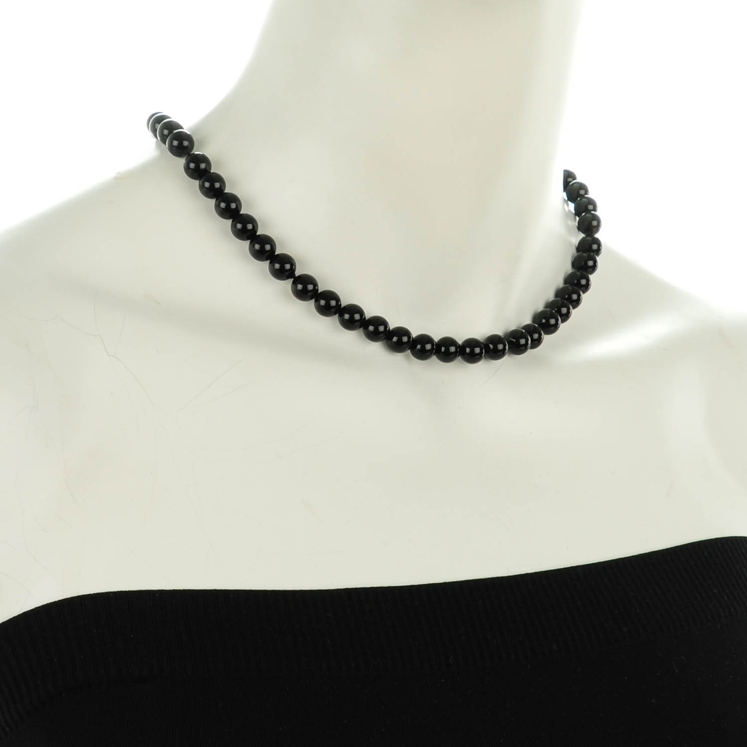 TIFFANY Sterling Silver Black Onyx Bead Toggle Necklace 145012