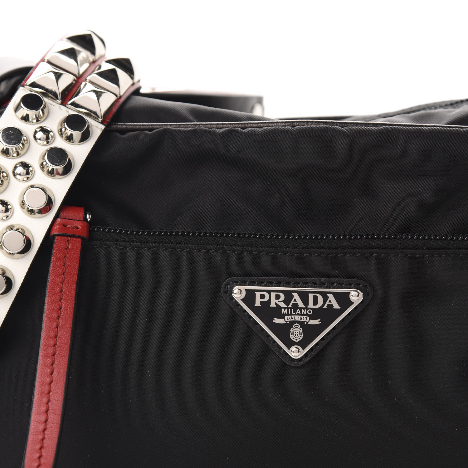 PRADA Tessuto Nylon Studded New Vela Shoulder Bag Black Fuoco 646642 FASHIONPHILE