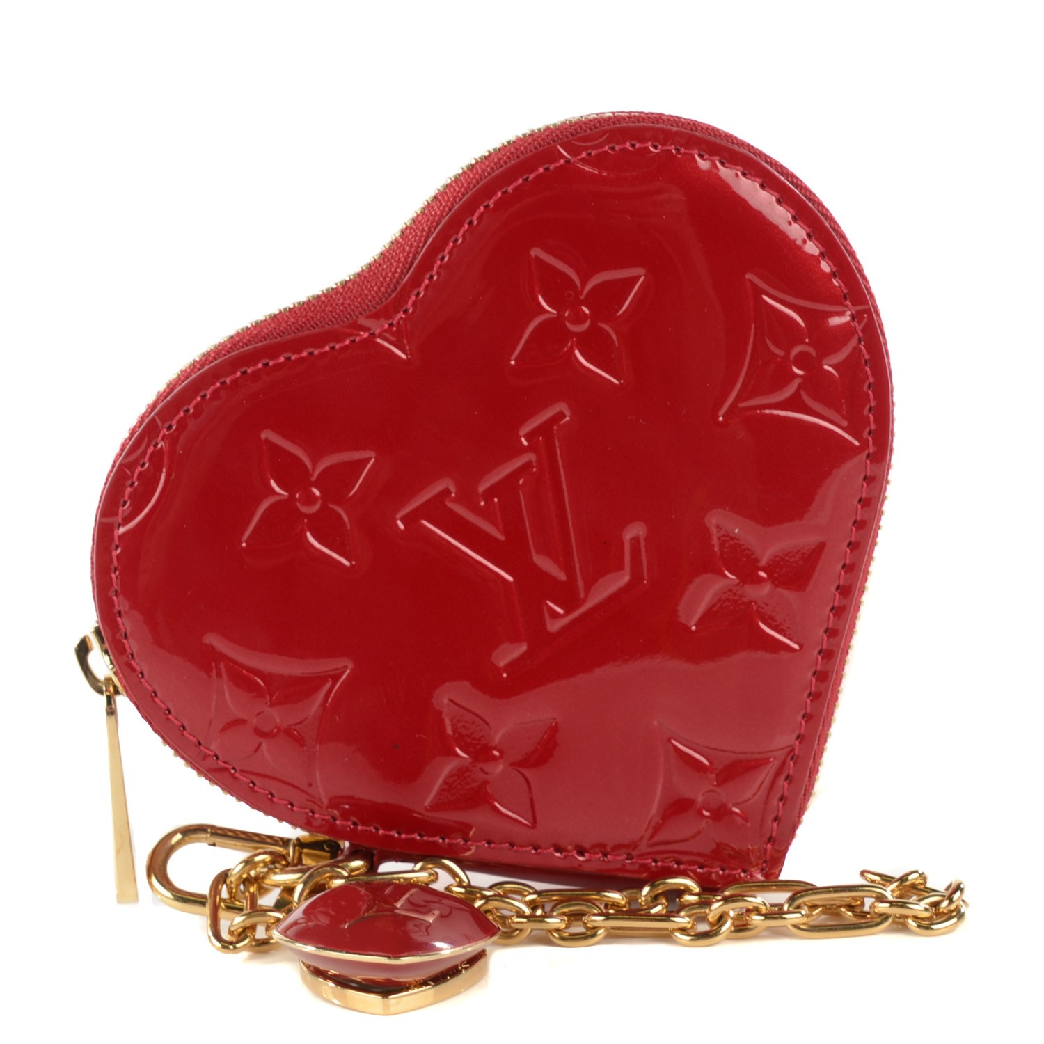 Louis Vuitton Red Monogram Vernis Leather Heart Coin Purse
