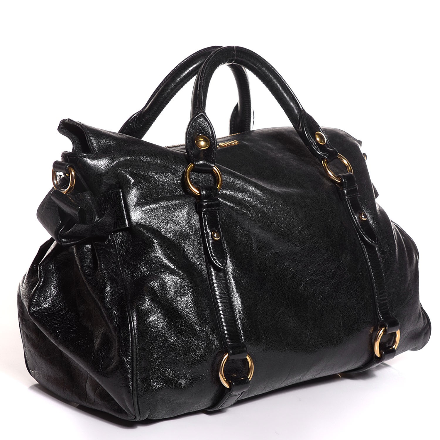 MIU MIU Vitello Lux Large Bow Bag Nero Black 102515