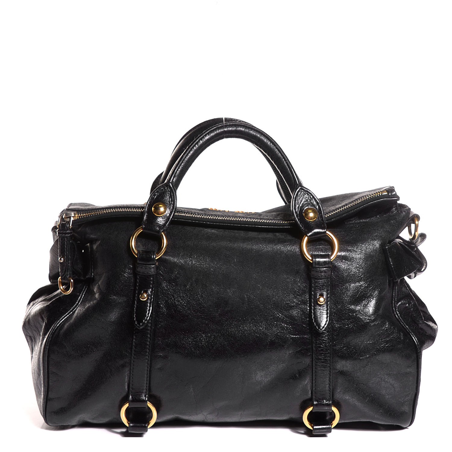 MIU MIU Vitello Lux Large Bow Bag Nero Black 102515 | FASHIONPHILE