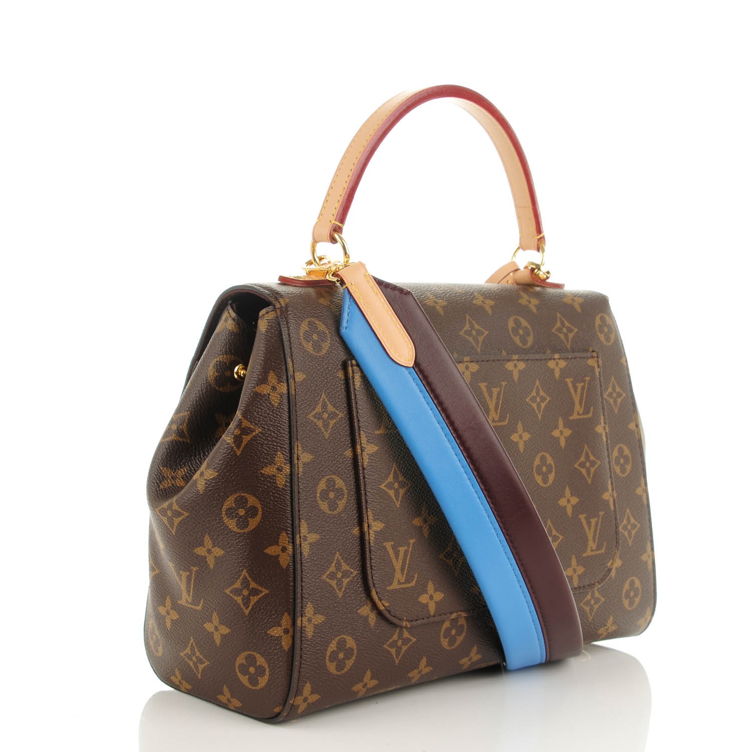 Louis Vuitton Cluny BB, Monogram with Fuchsia Strap, Preowned in