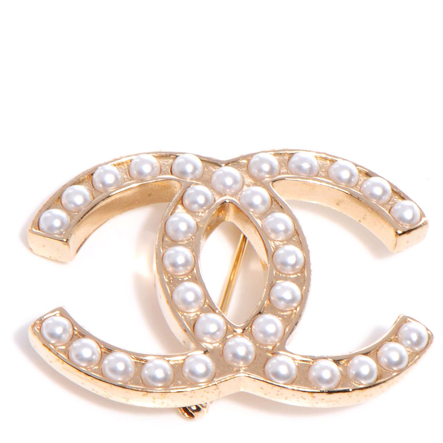 CHANEL CC Pearl Brooch Pin Gold 64108