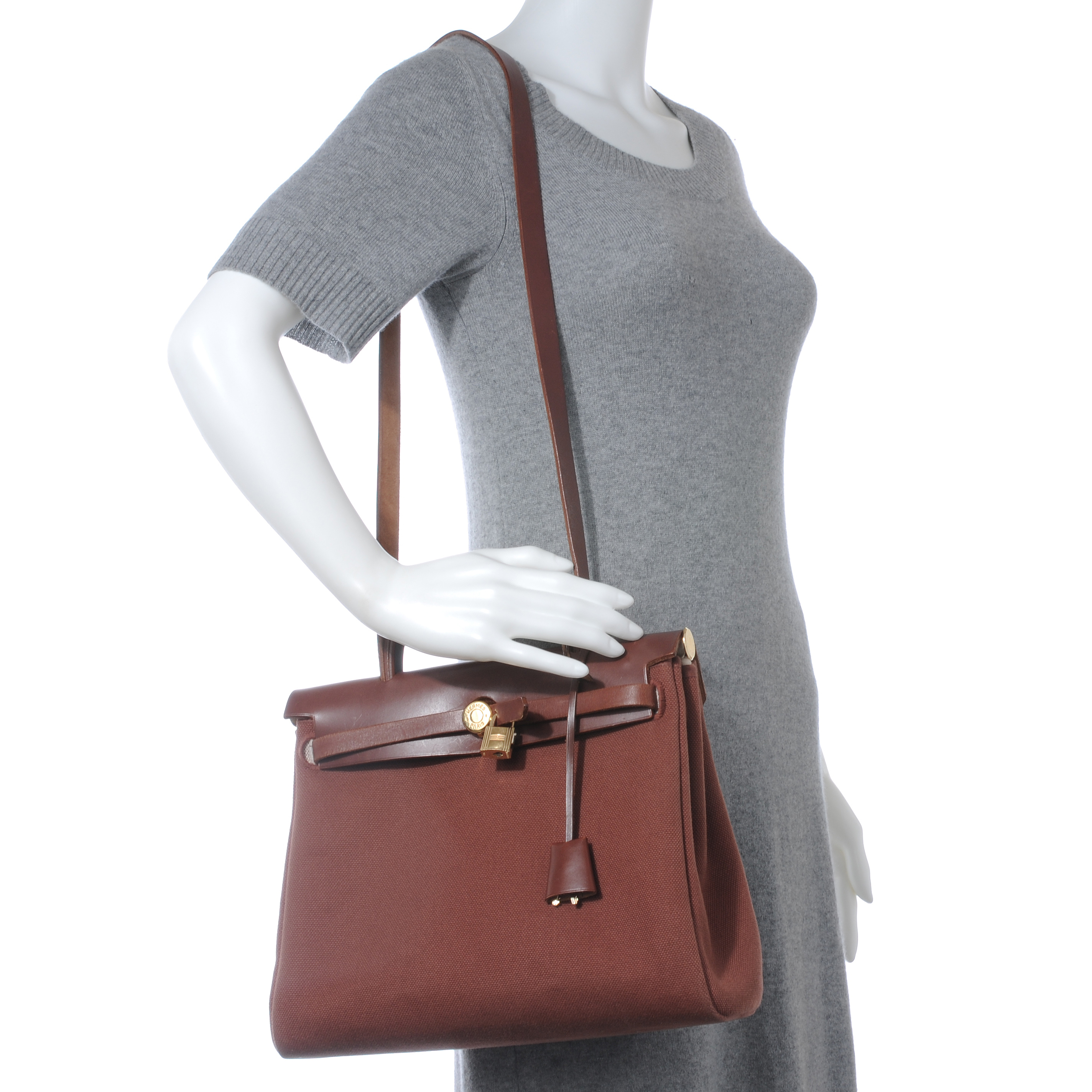 HERMES Toile Herbag PM 30 Brown 39701