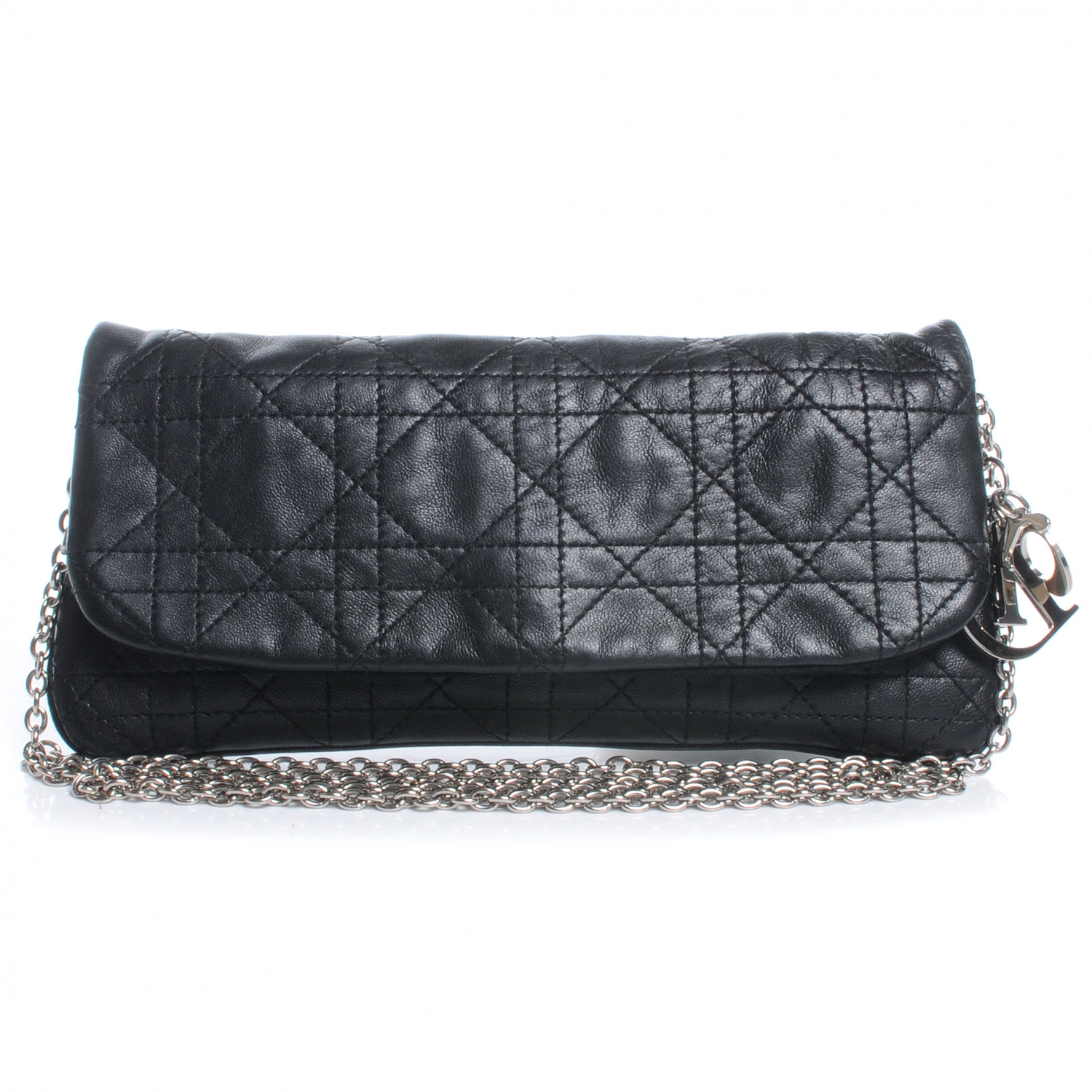 CHRISTIAN DIOR Cannage Quilted Cross Body Bag Black 48174