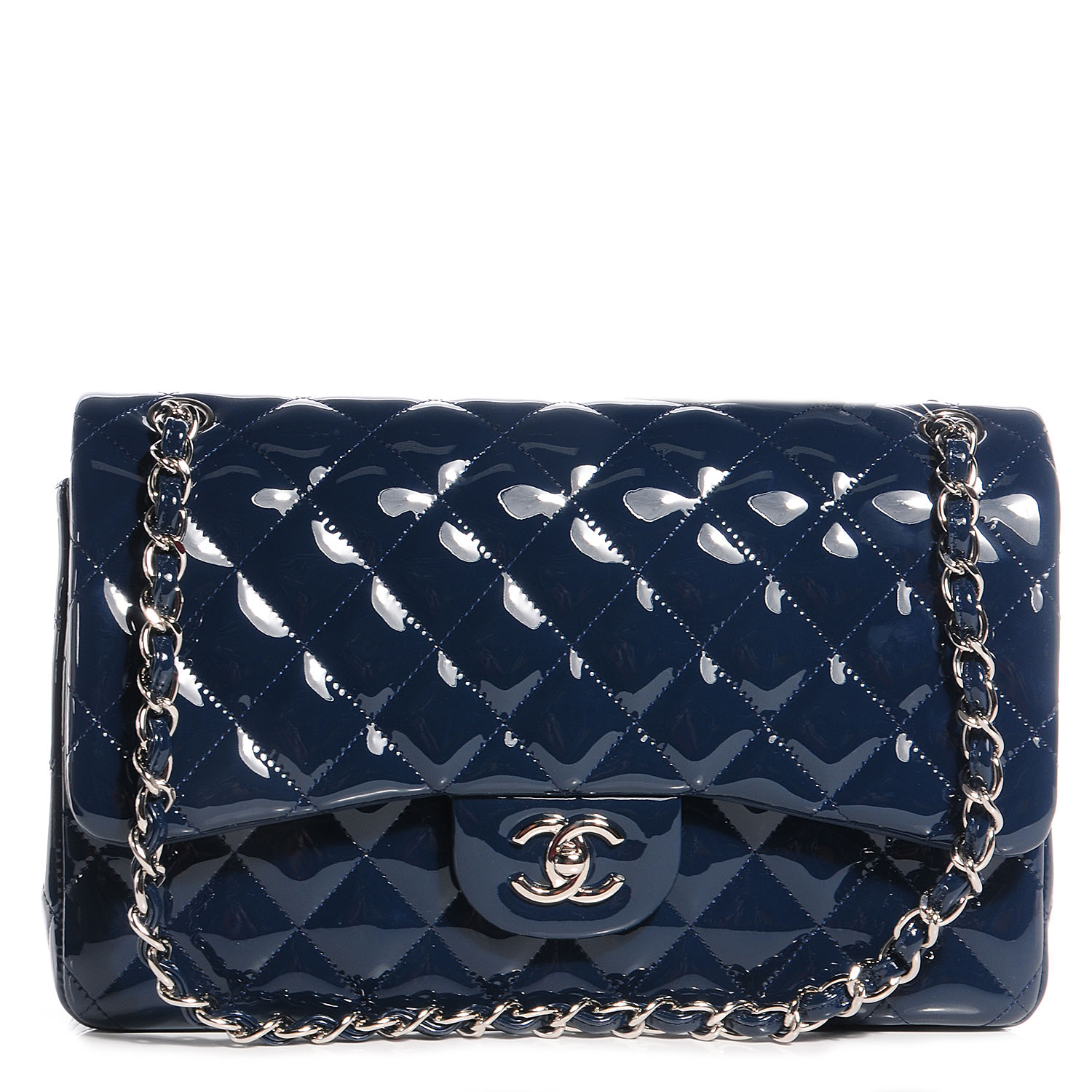 navy blue patent bag