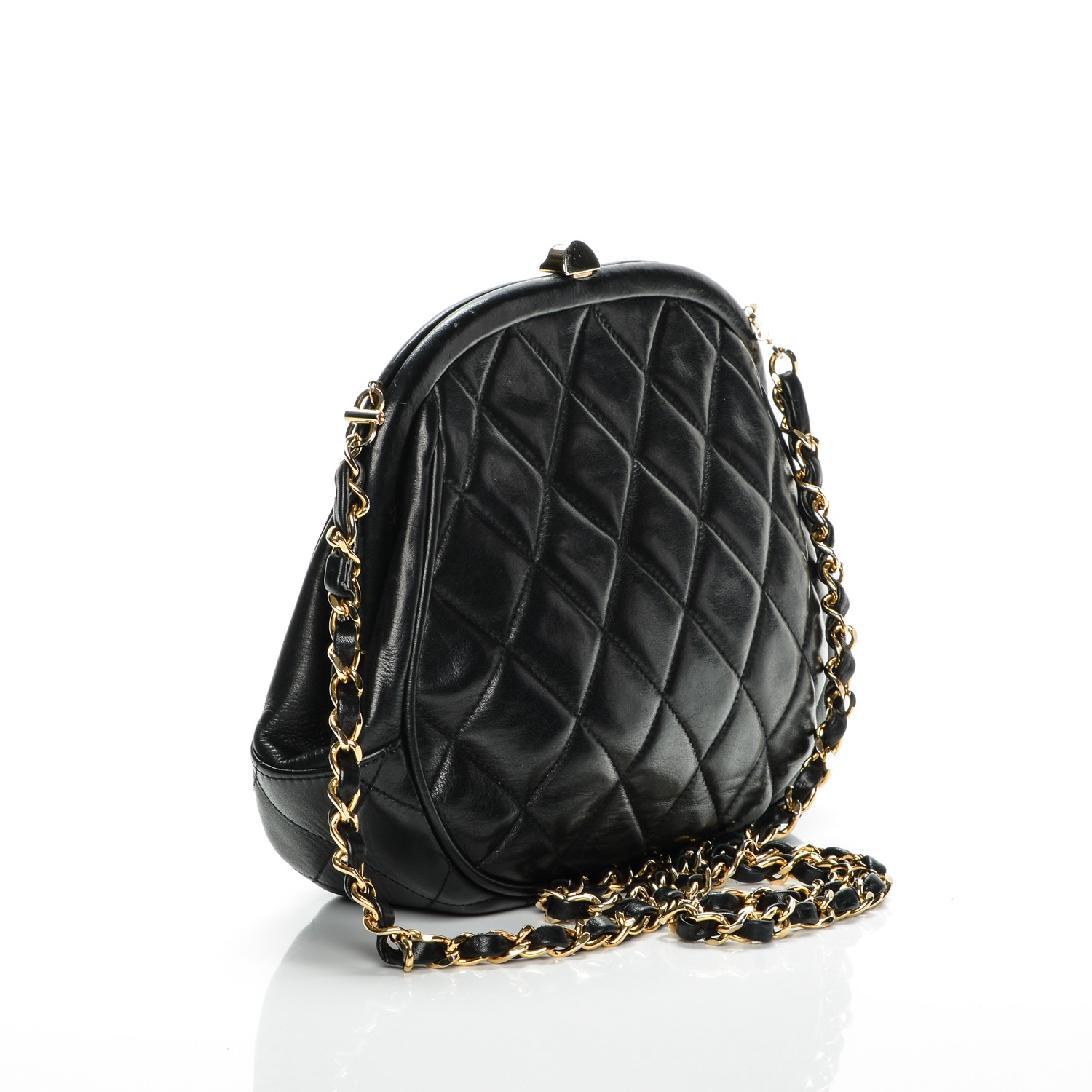 CHANEL Calfskin Quilted Kisslock Frame Bag Black 197722