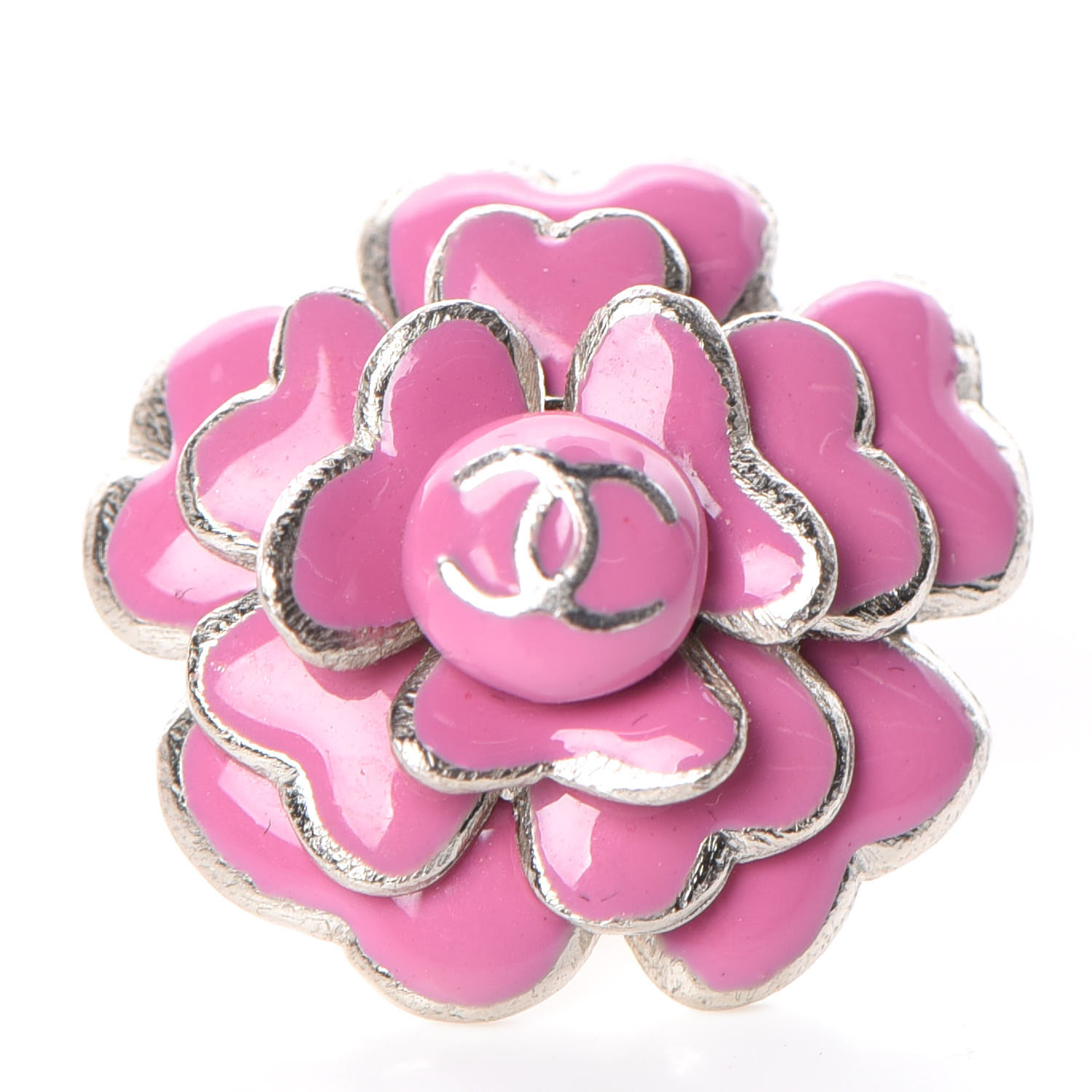 CHANEL Enamel CC Camellia Brooch Pin Pink 378472