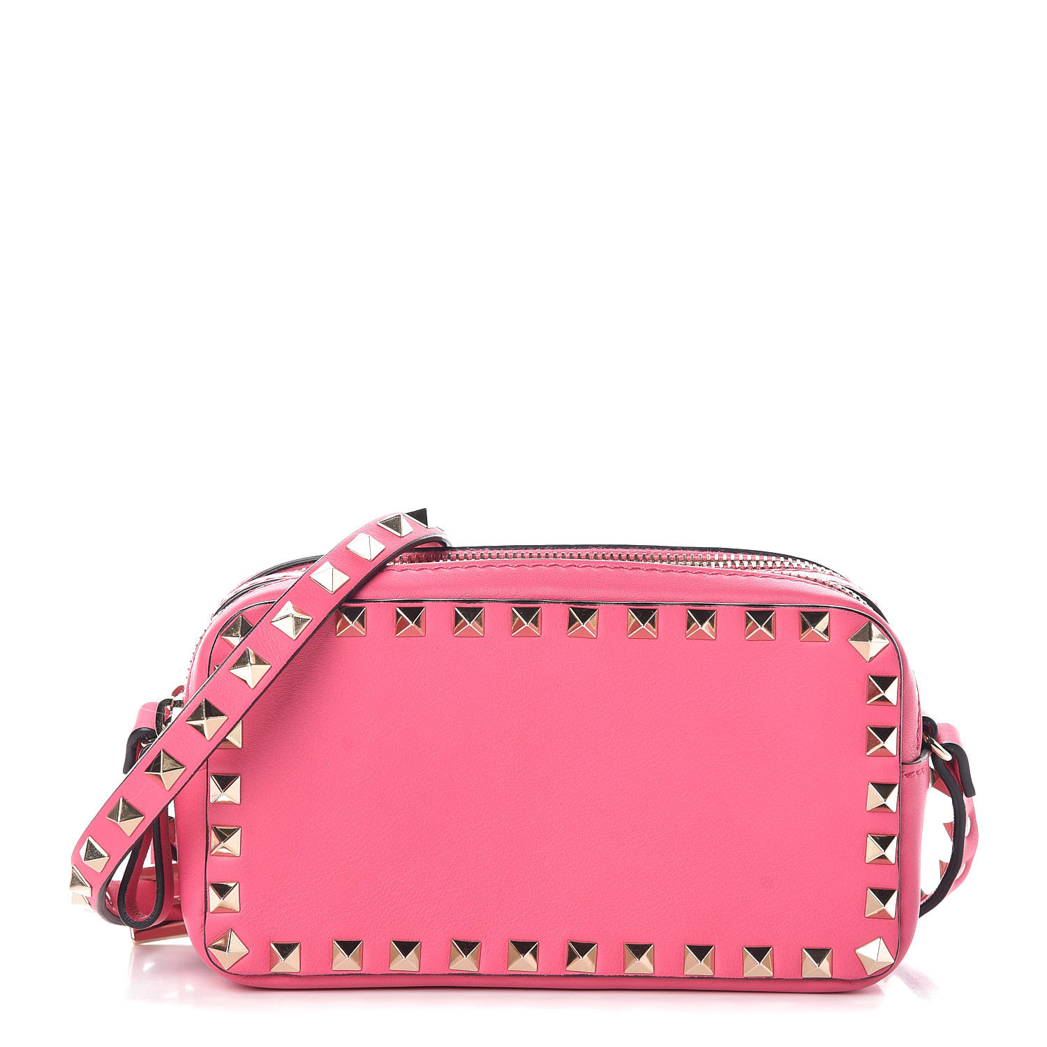 VALENTINO Vitello Rockstud Double Zip Crossbody Camera Bag Pink 379323