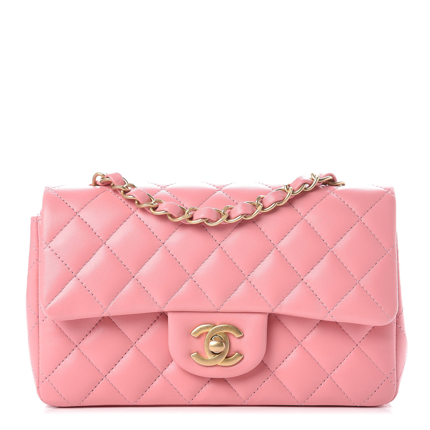 CHANEL Lambskin Quilted Mini Rectangular Flap Pink 381524