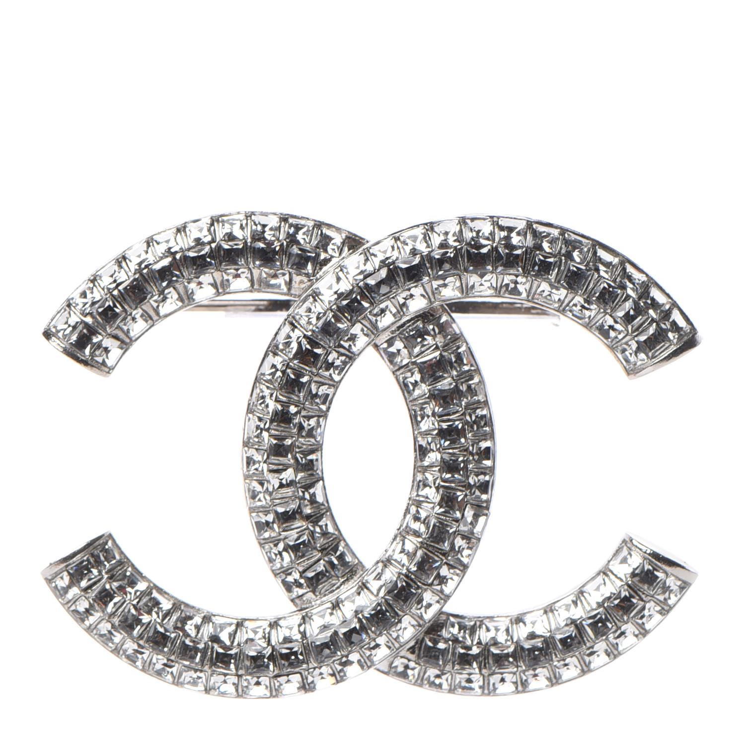 CHANEL Baguette Crystal CC Brooch Silver 378288