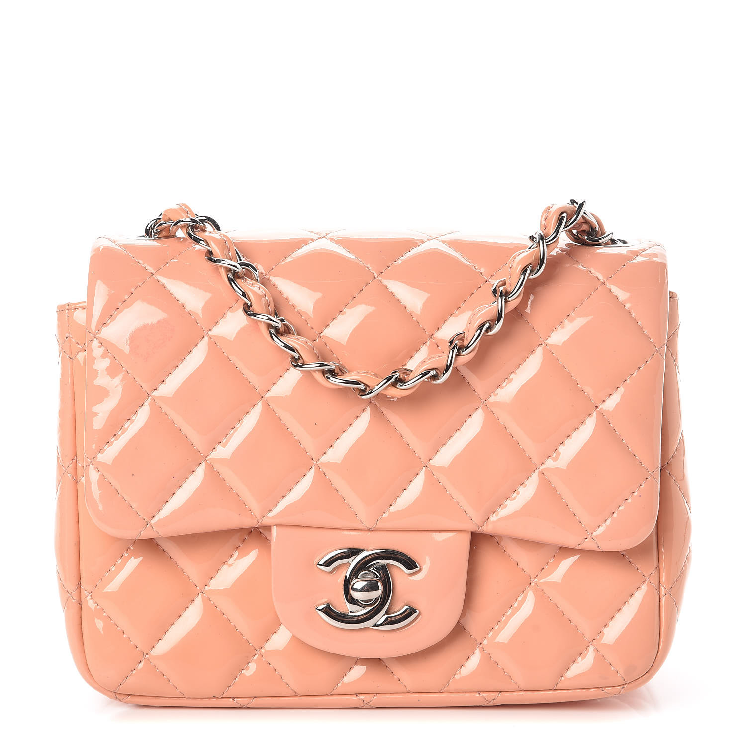 CHANEL Patent Quilted Mini Square Flap Pink 379317