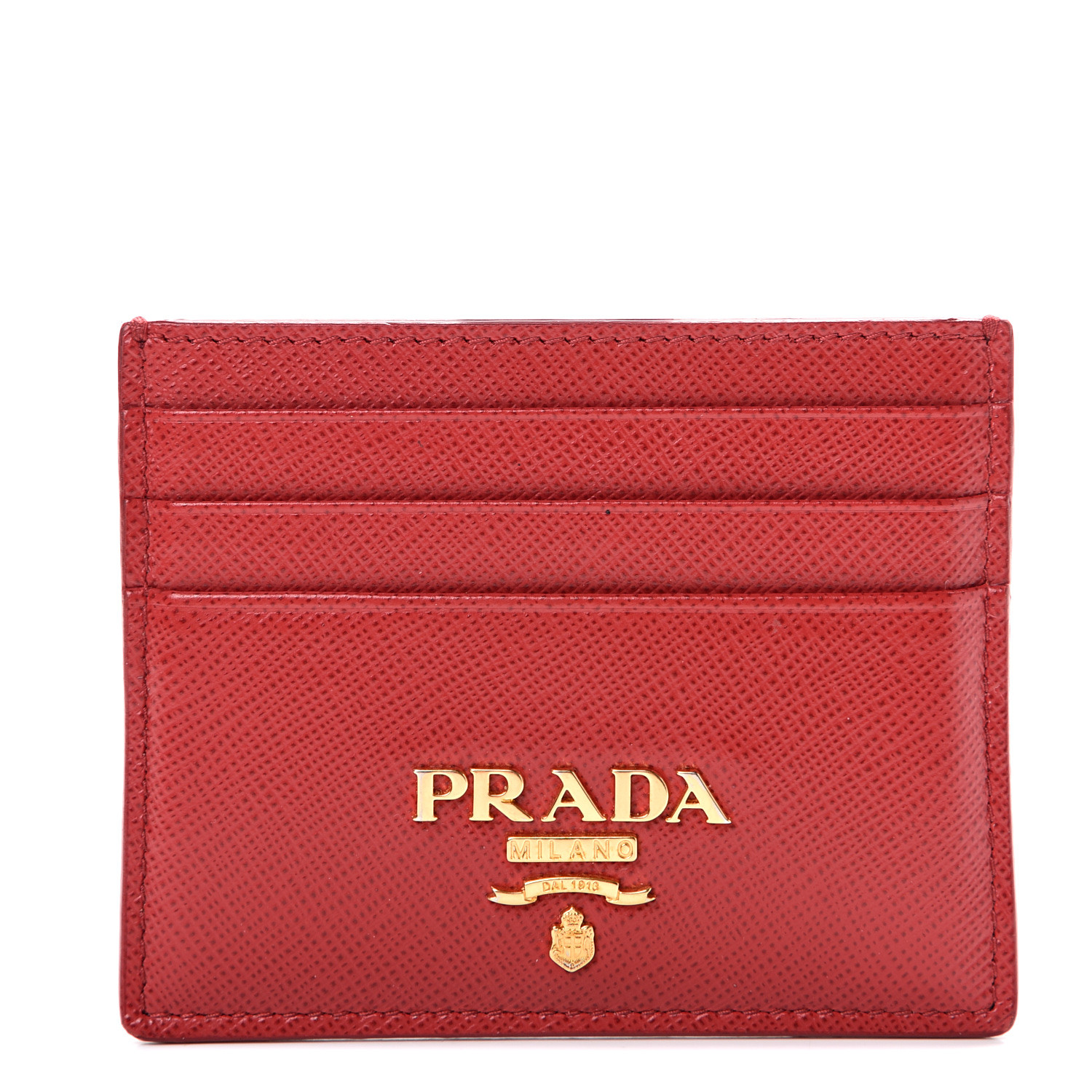 PRADA Saffiano Metal Business Card Holder Fuoco 570197