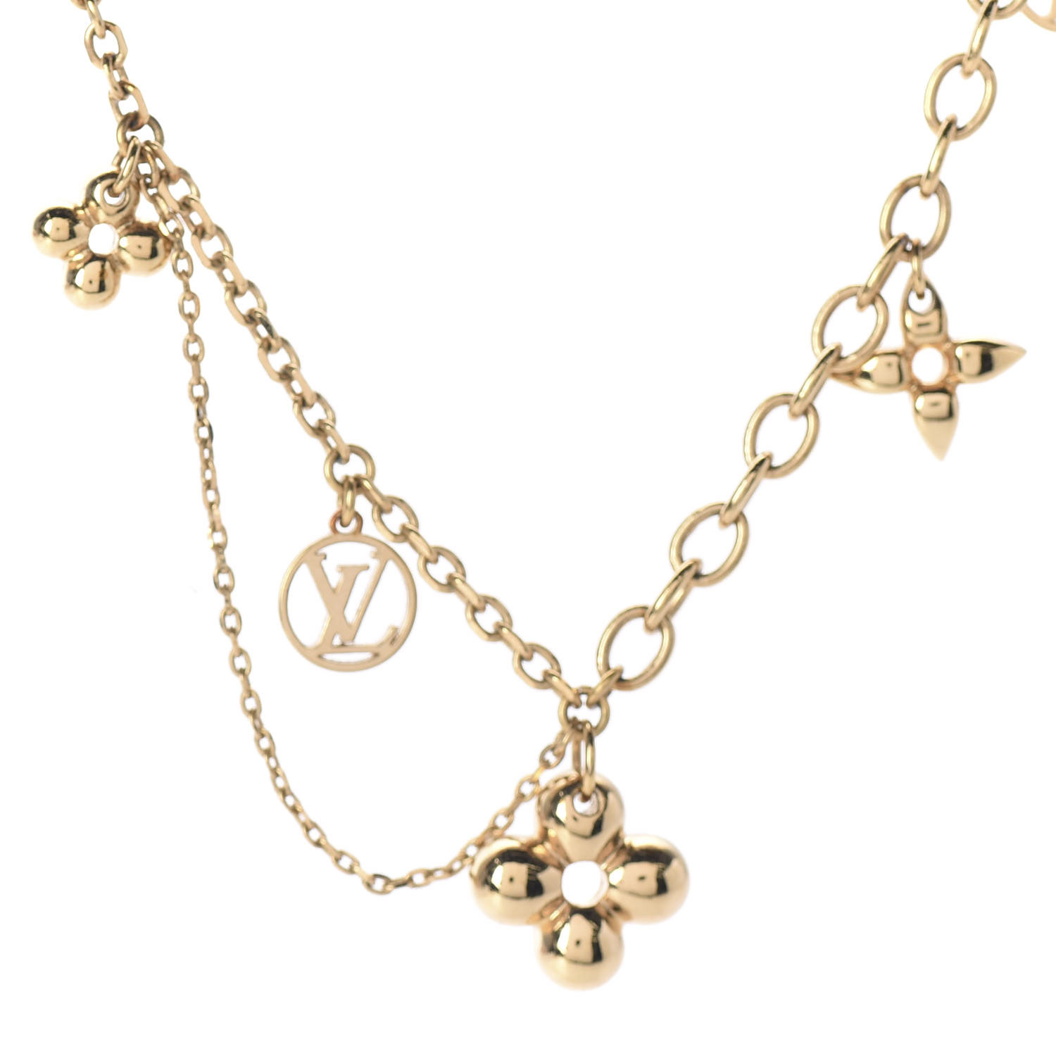 Louis Vuitton Blooming STRASS Necklace M68374 Gold Chain Monogram Flower  Charms for sale online