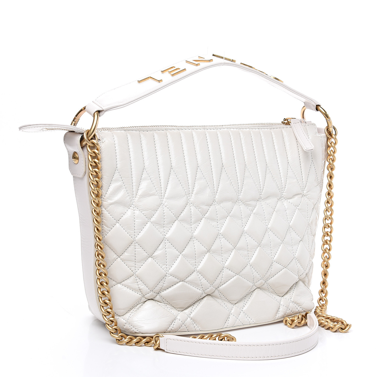 CHANEL Glazed Calfskin Quilted State Of The Art Hobo White 567012