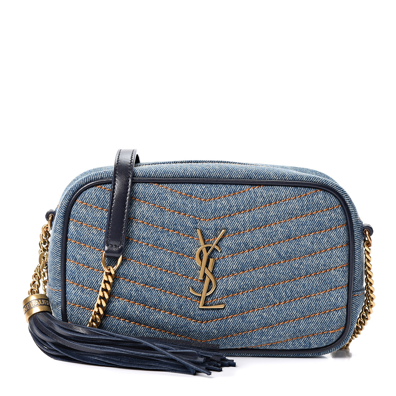 SAINT LAURENT Denim Matelasse Monogram Mini Lou Camera Bag California