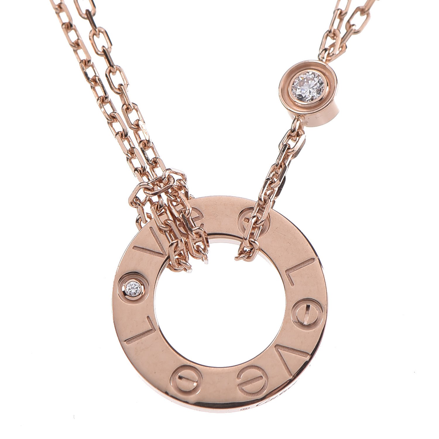 CARTIER 18K Pink Gold 2 Diamond LOVE Necklace 346083