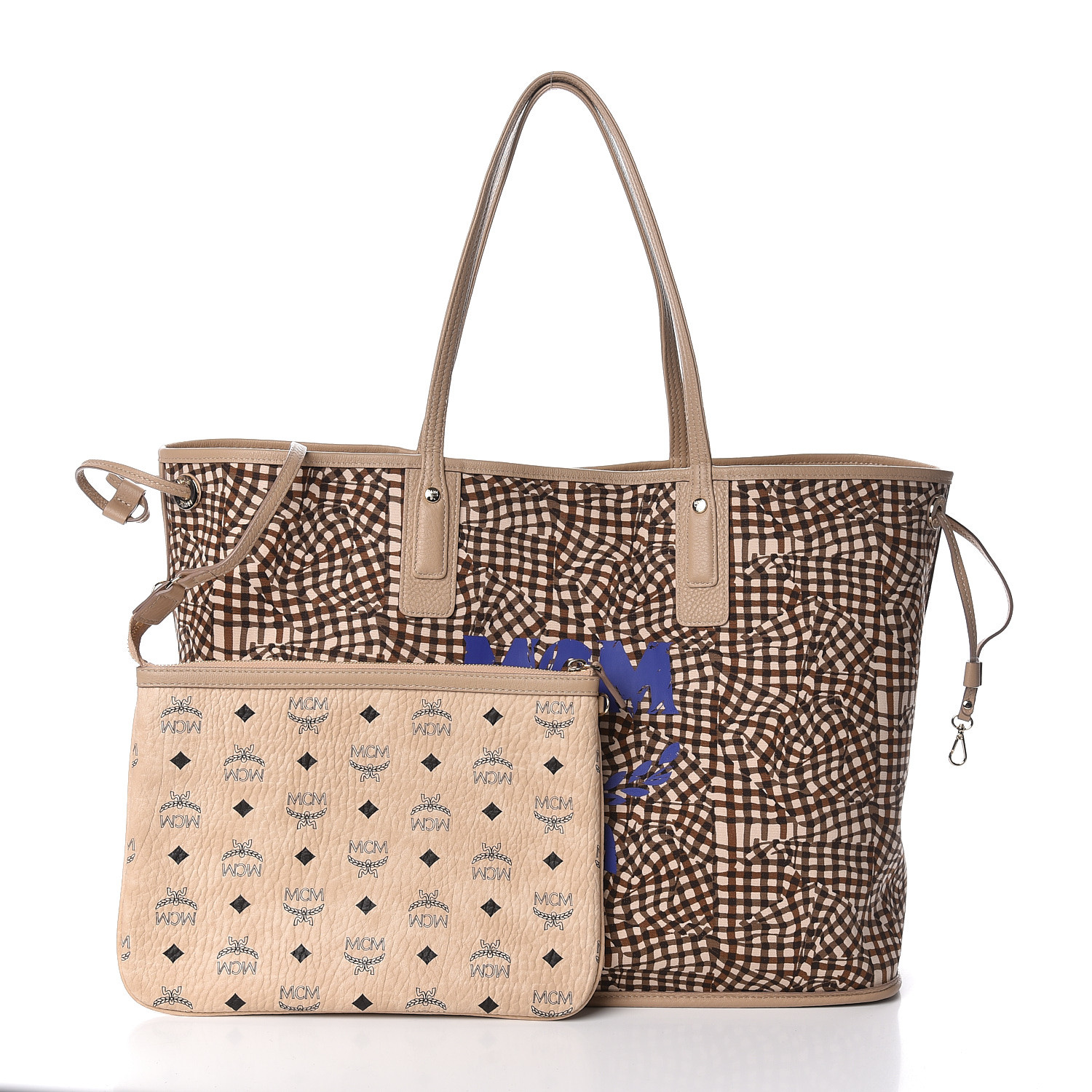 MCM Visetos Large Liz Reversible Shopper Tote Beige 495641