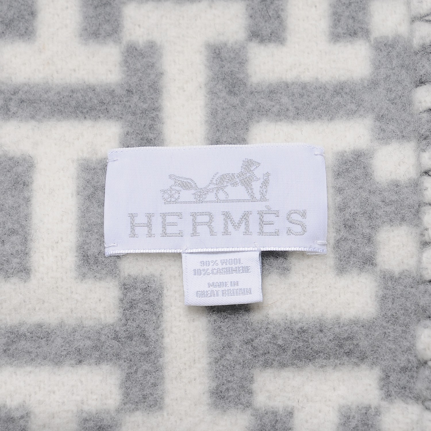 HERMES Wool Cashmere Signature Avalon Terre d'H Blanket Grey 221965 ...