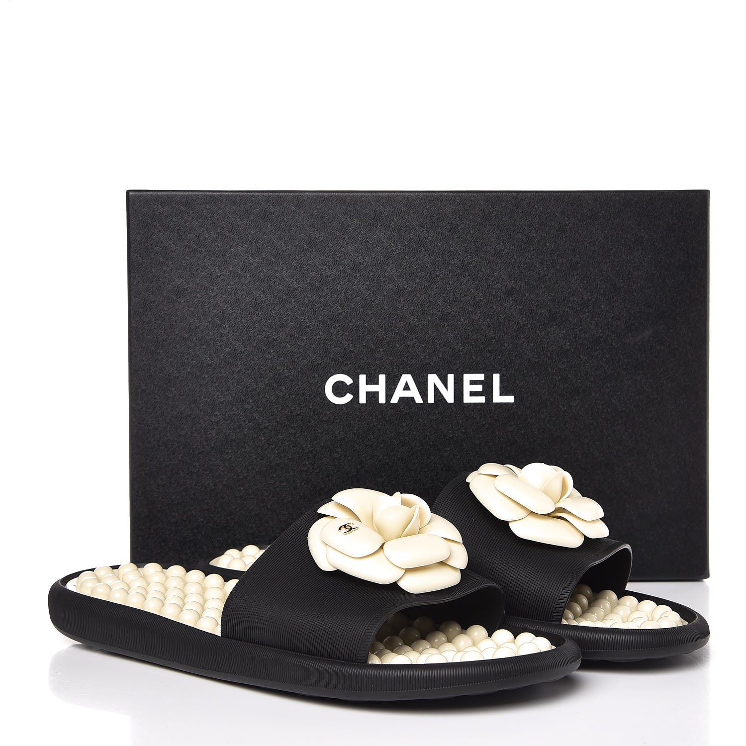 CHANEL Thermoplastic PVC Camellia Mule Sandals 40 Black 309660